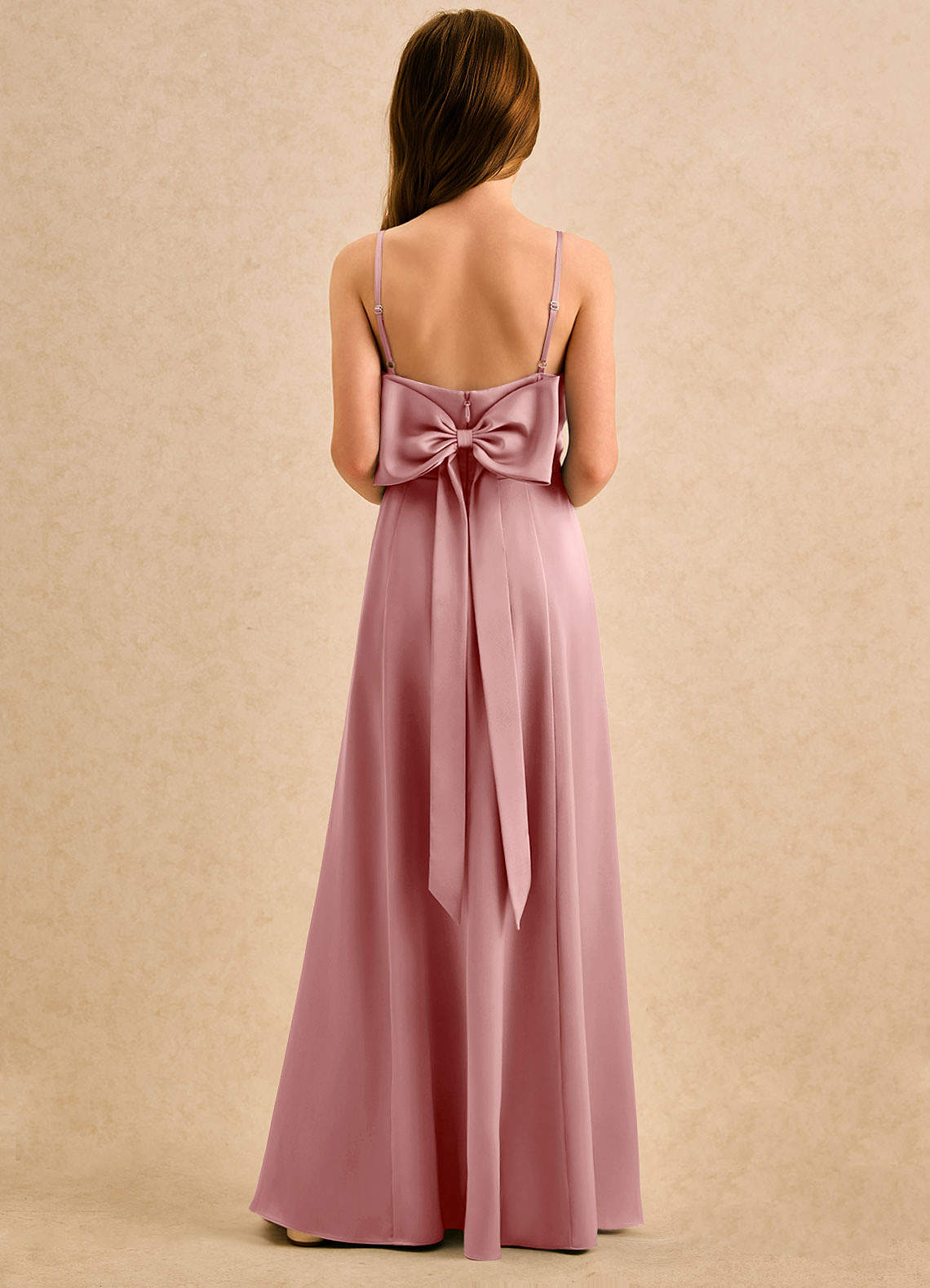 Azazie Chamomile Girls Formal Flower Girl Dresses Dusty Rose A-Line Pleated Stretch Satin Dress image4