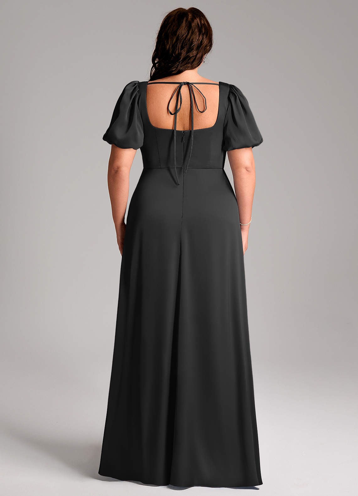 Azazie Fyona Vestidos de damas de honor Vestido de Negro de Satén Elástico de Corte en A con Plisado image1