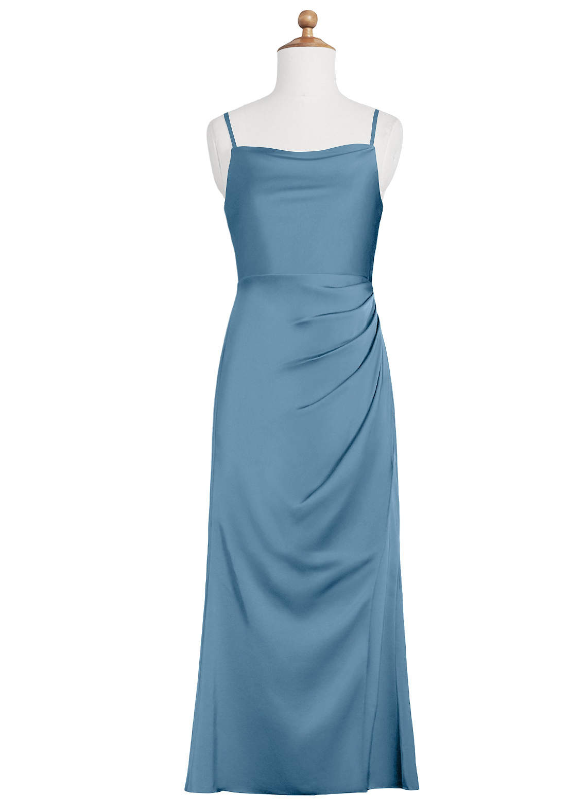 Azazie Leonis Junior Steel Blue A-Line Pleated Stretch Satin Dress image5