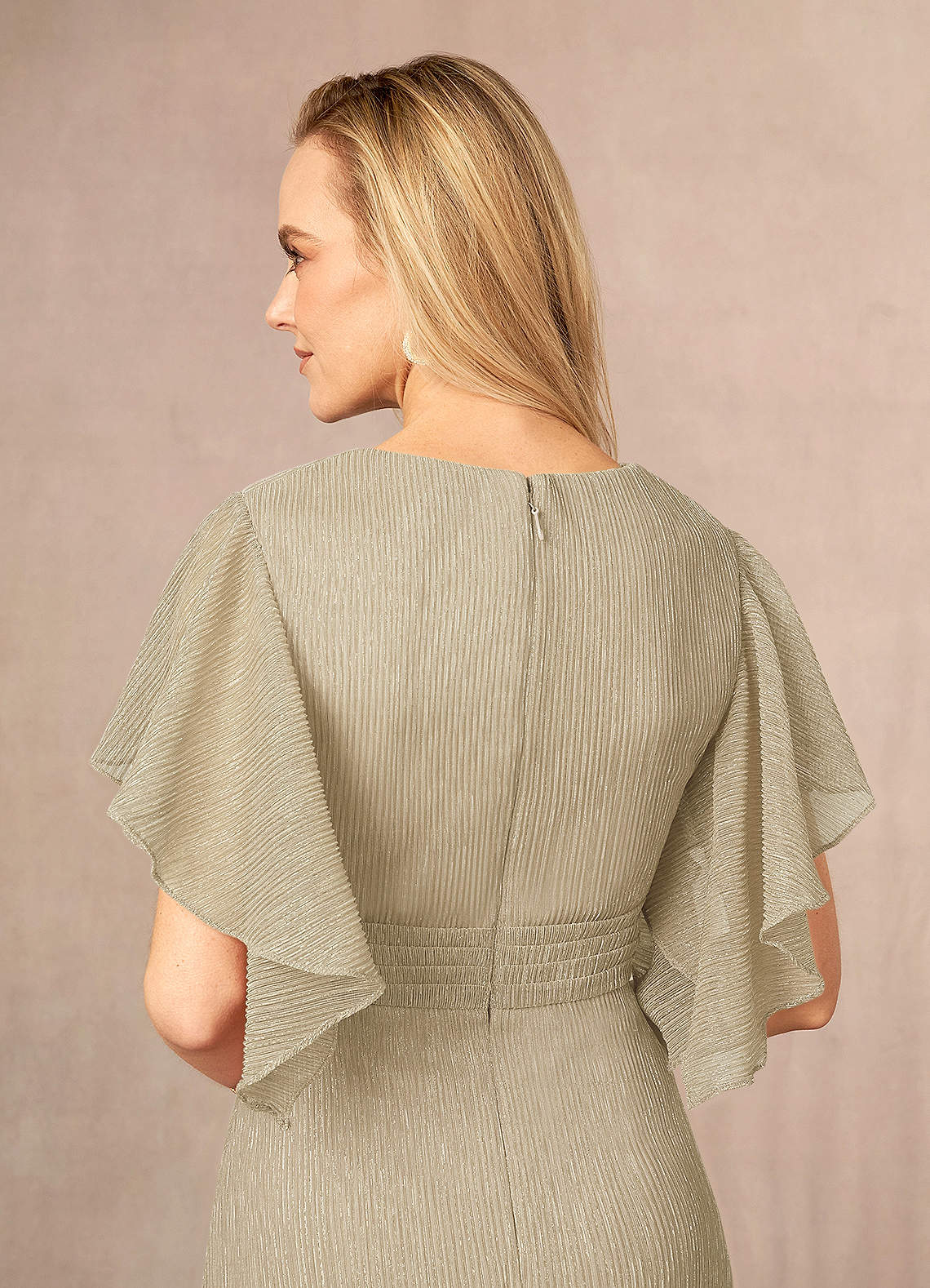 Azazie Mollina Champagne Gold A-Line Ruffle Flutter Sleeve
