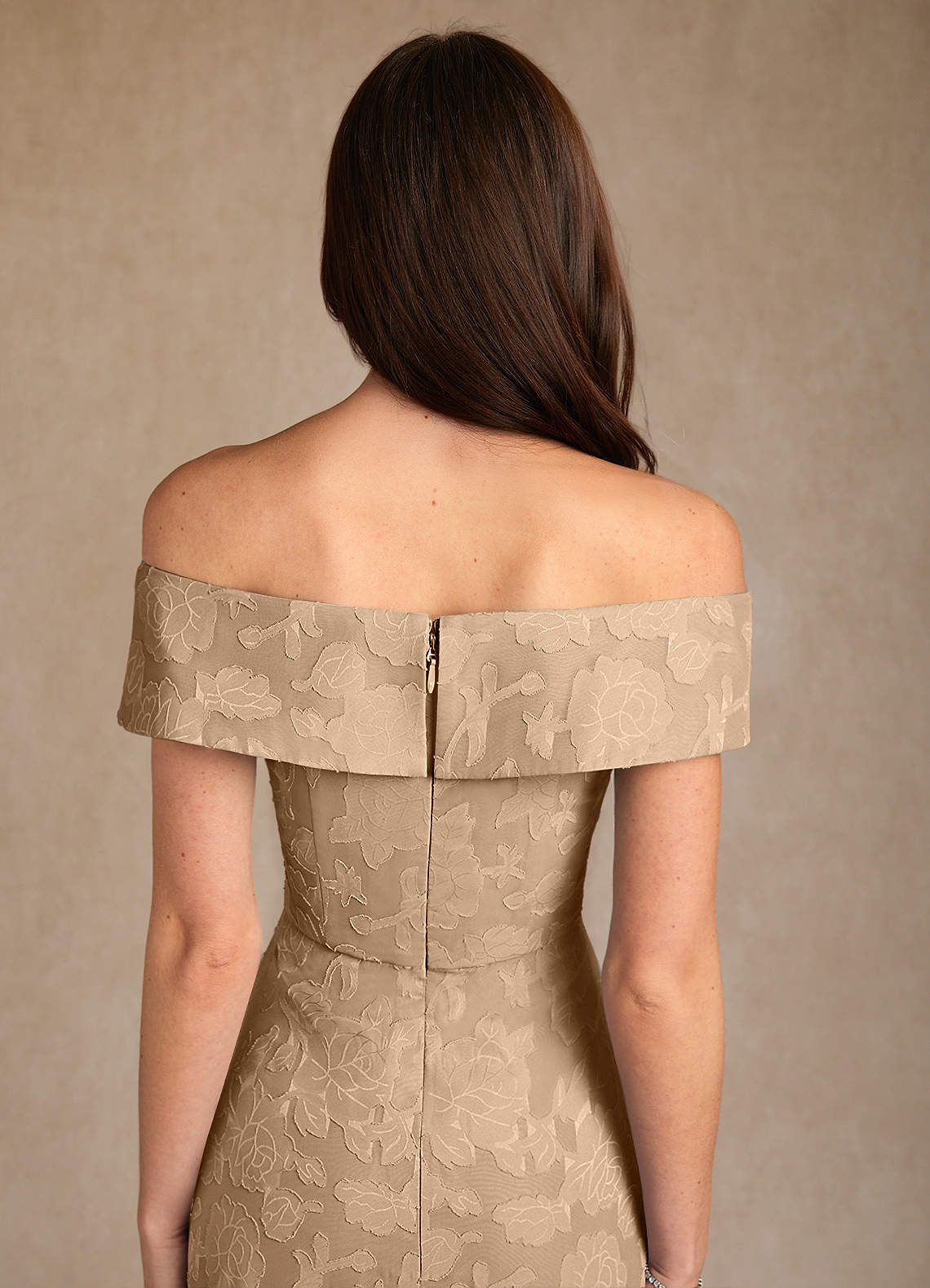 Azazie Medford Mother of the Bride Dresses Champagne A-Line Off the Shoulder Floral Burnout Dress image7