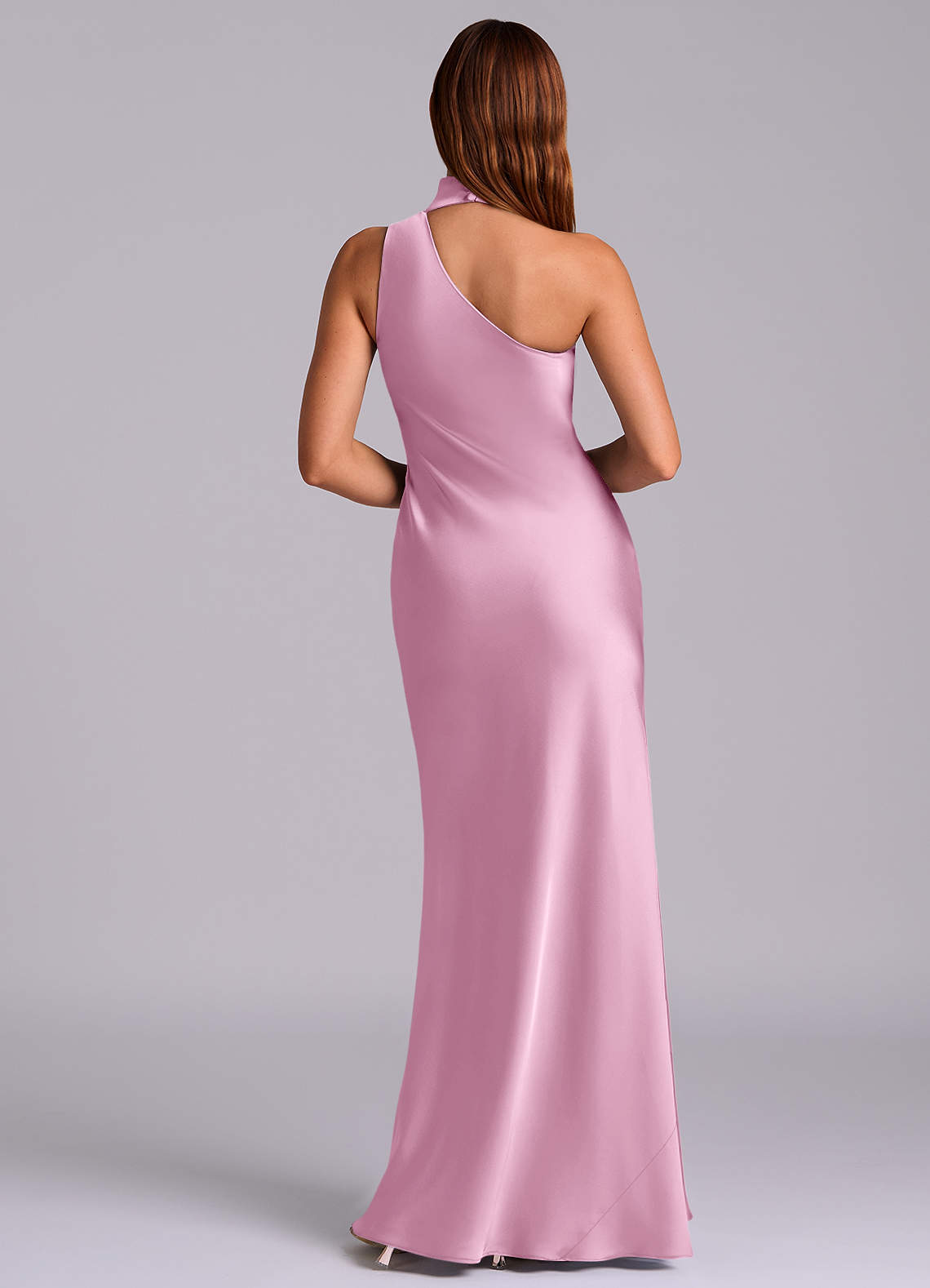 Azazie Seona Vestidos de madrinha de casamento Vestido Rosa Doce de Cetim elástico de sereia com Ombro Único image3