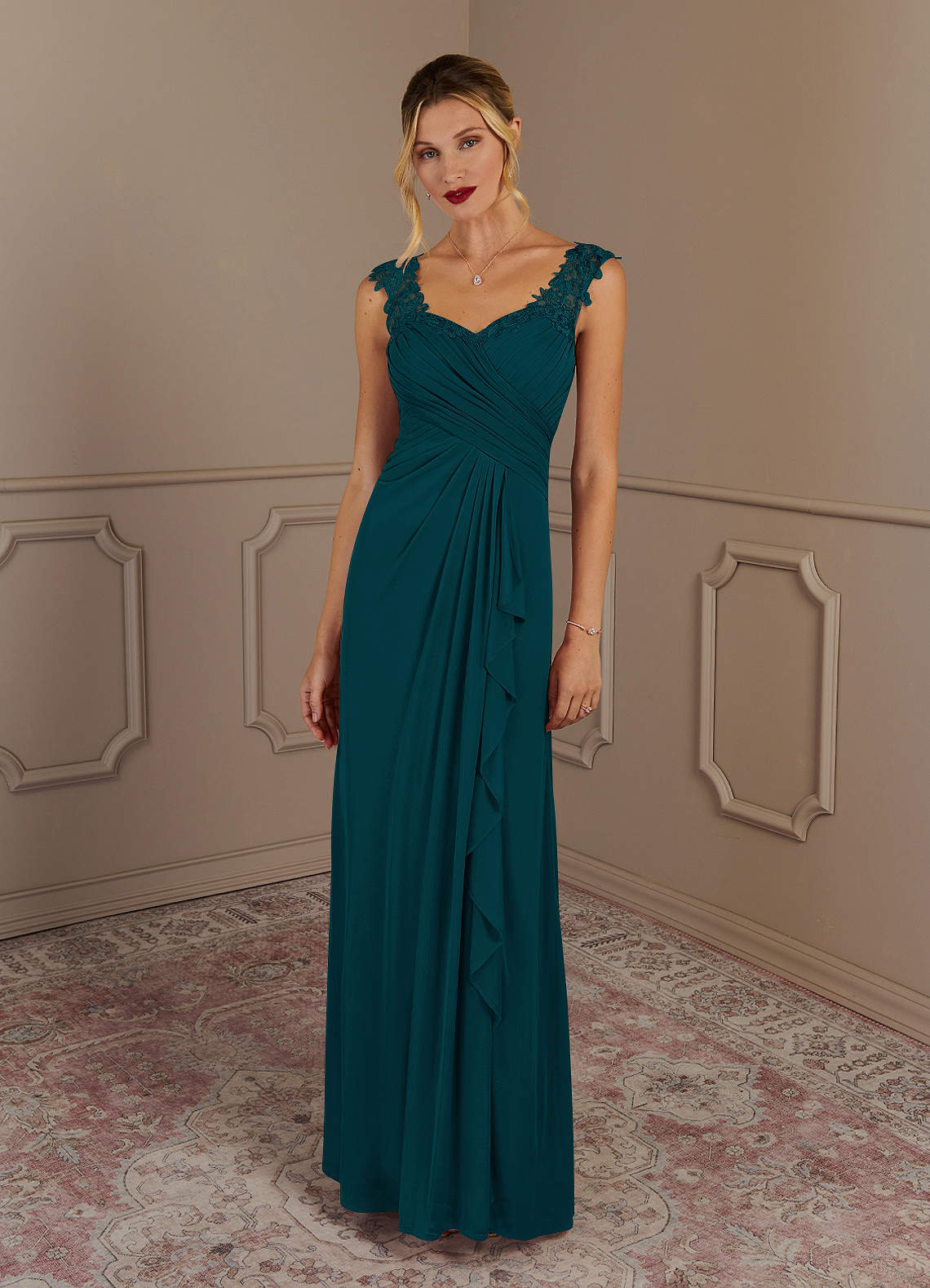 Azazie Edelin Mother of the Bride Dresses Pine A-Line Sweetheart Neckline Pleated Mesh Dress image1