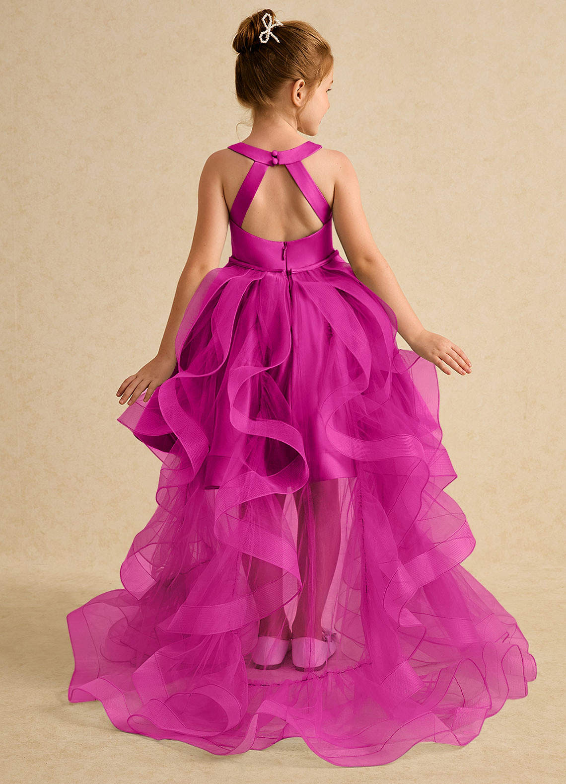 Azazie Julietta vestidos de niña de las flores Vestido de Fucsia de Tul de Princesa con Convertible image1