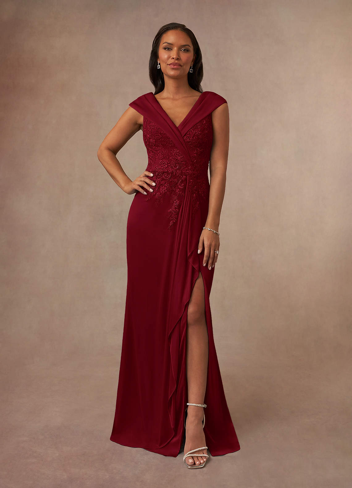 Azazie Calathea Mother of the Bride Dresses Burgundy A-Line Lace Dress image1
