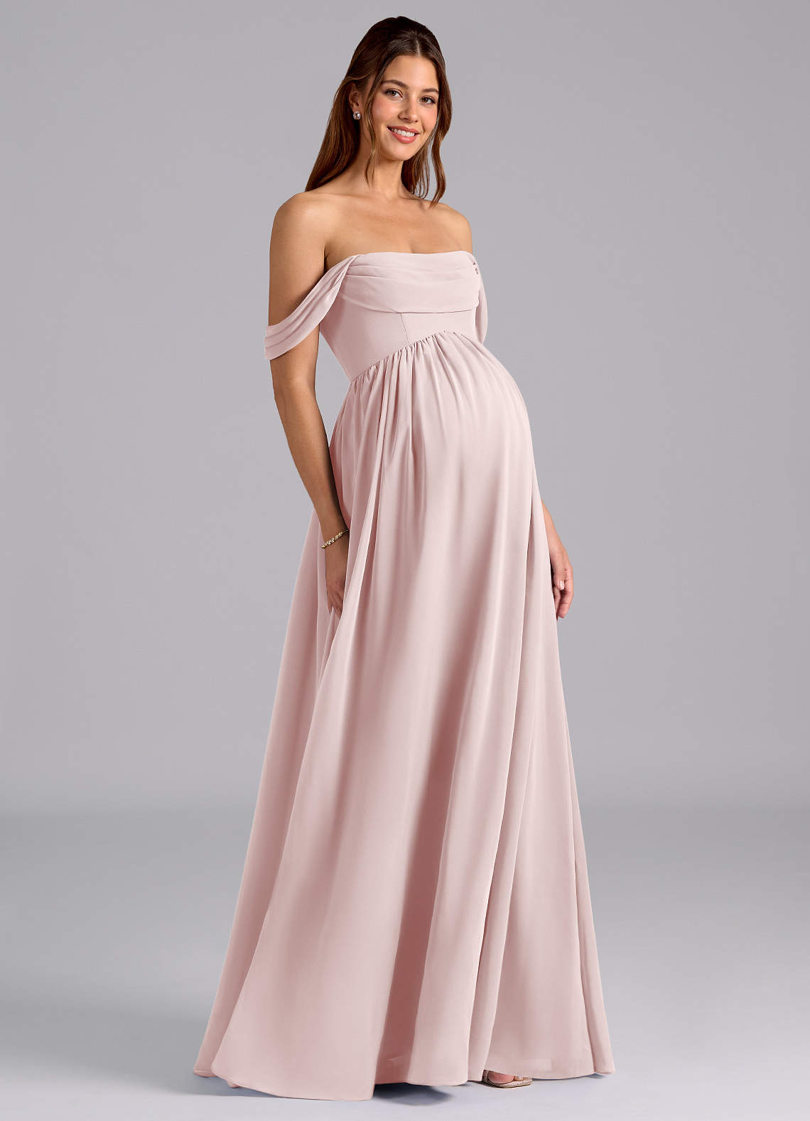 Azazie Saige Maternity Bridesmaid Dresses A-Line Pleated Chiffon Floor-Length Dress image1