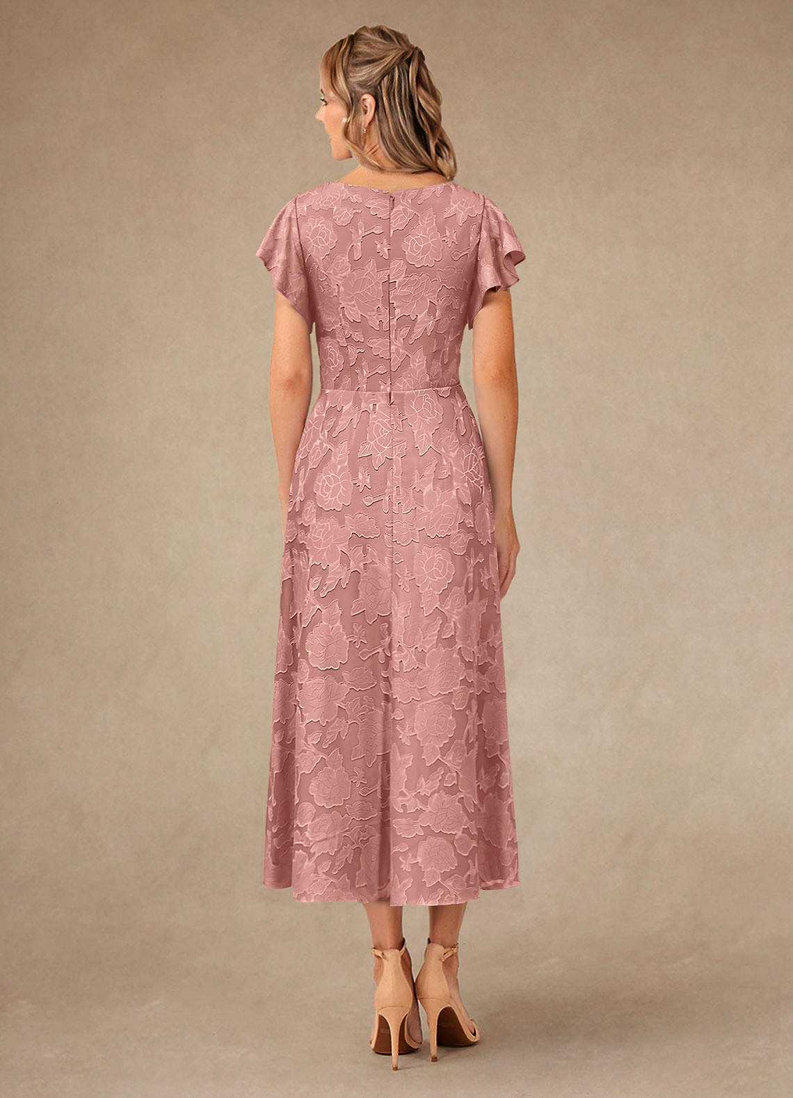 Azazie Vera Mother of the Bride Dresses Rosette A-Line Pleated Floral Burnout Dress image3