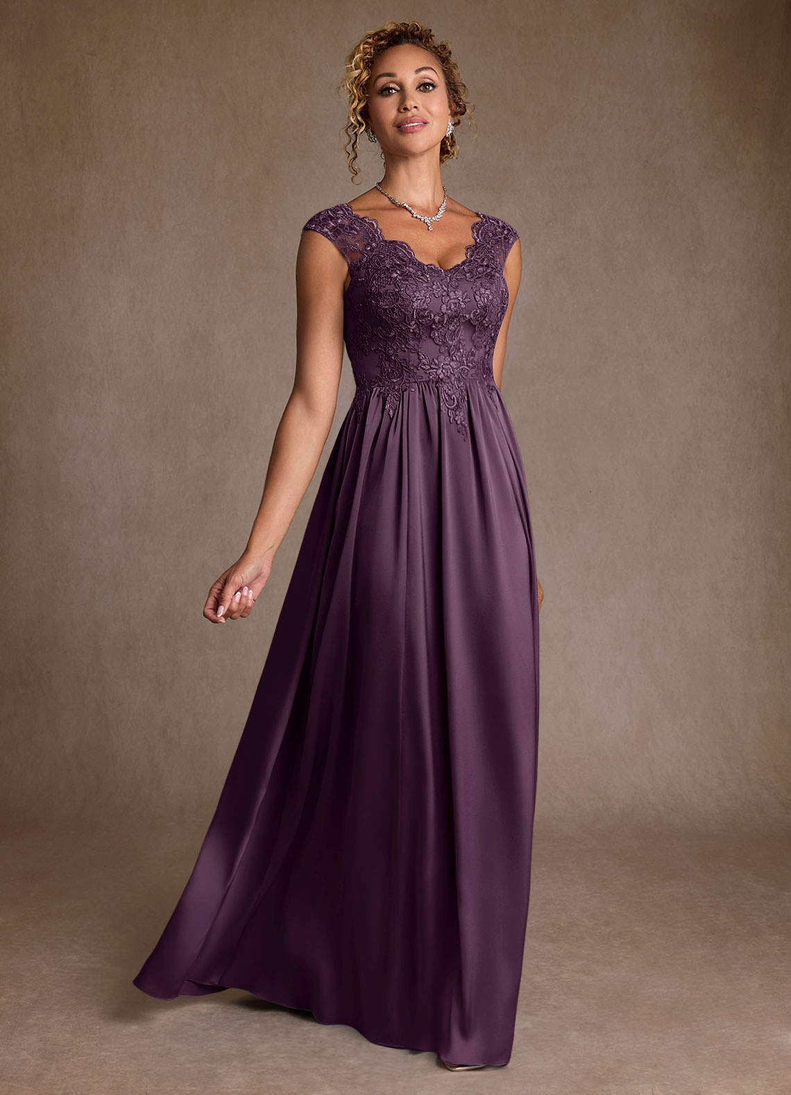 Azazie Amethyst Plum A-Line Lace Dress | Azazie