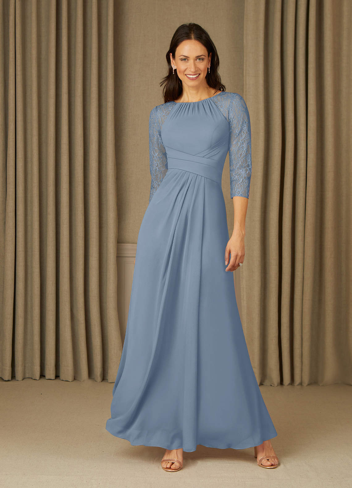 Dusty blue mother clearance of the bride dress