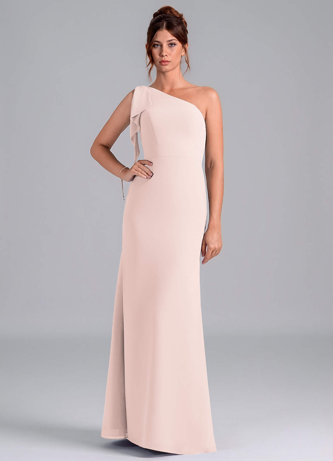Azazie Rinna Bridesmaid Dresses Rose Petal Mermaid One Shoulder Chiffon Dress image1