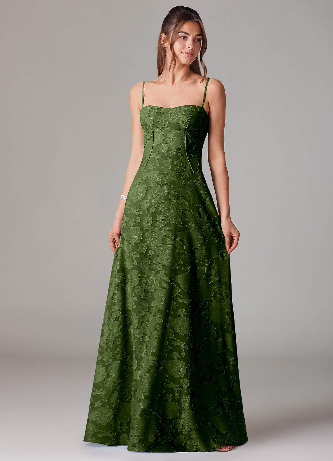 Azazie Valentine Suknie dla druhen Linia A Dekolt w kształcie serca Kwiatowe wypalenie Do ziemi Sukienka image1