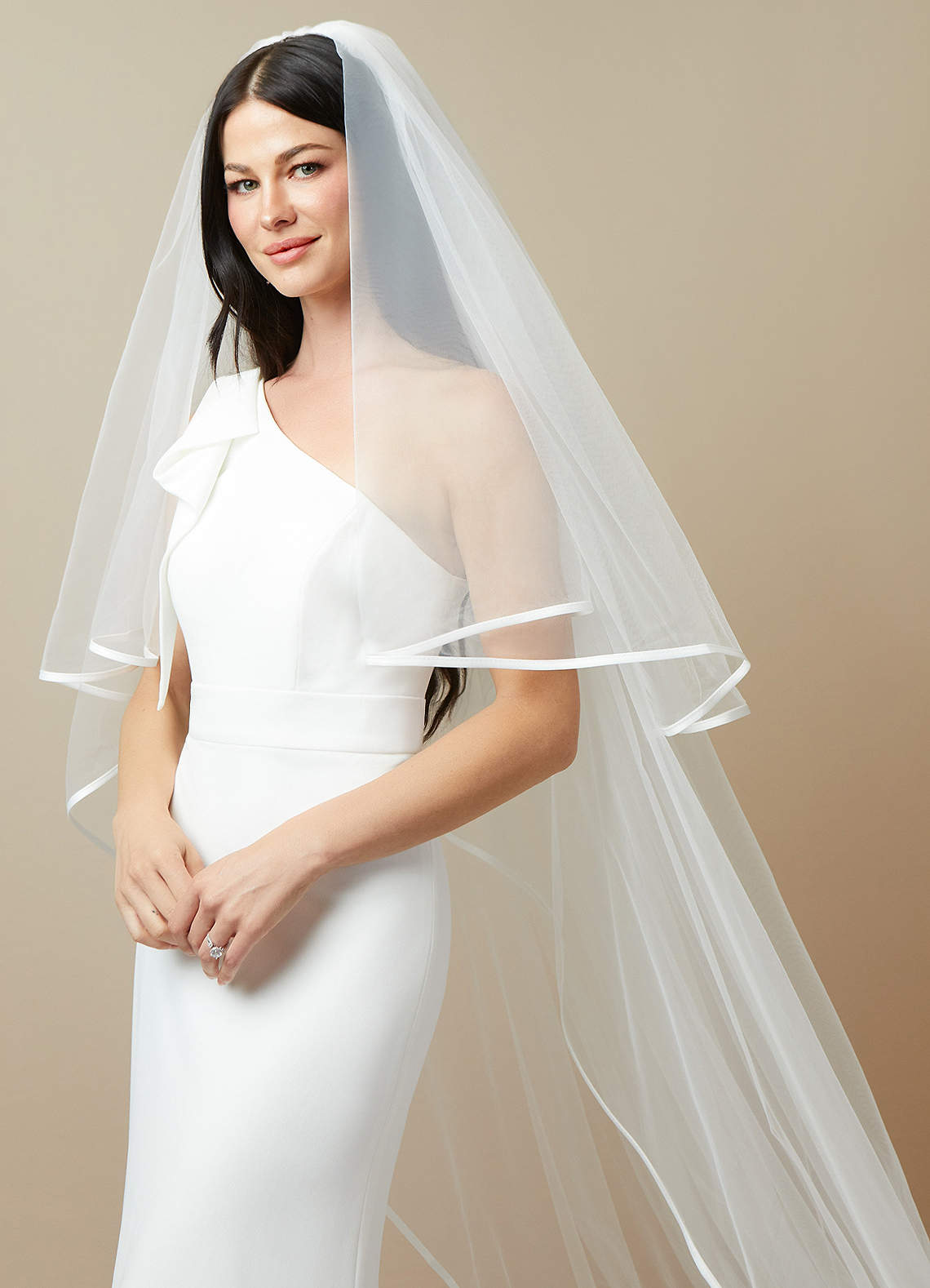 front Adeline Ribbon Cathedral Veil With Blusher