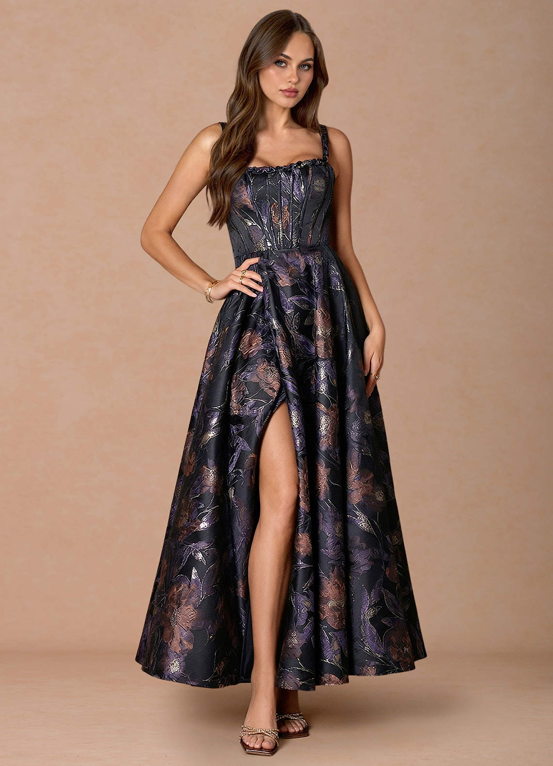 crossroads maxi dresses Maggy London Embroidered Mesh Halter Dress