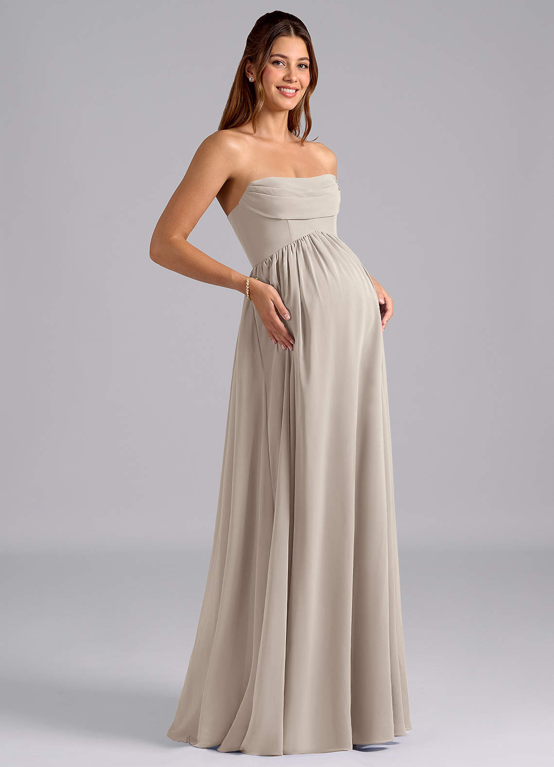 Azazie Saige Maternity Bridesmaid Dresses A-Line Pleated Chiffon Floor-Length Dress image7