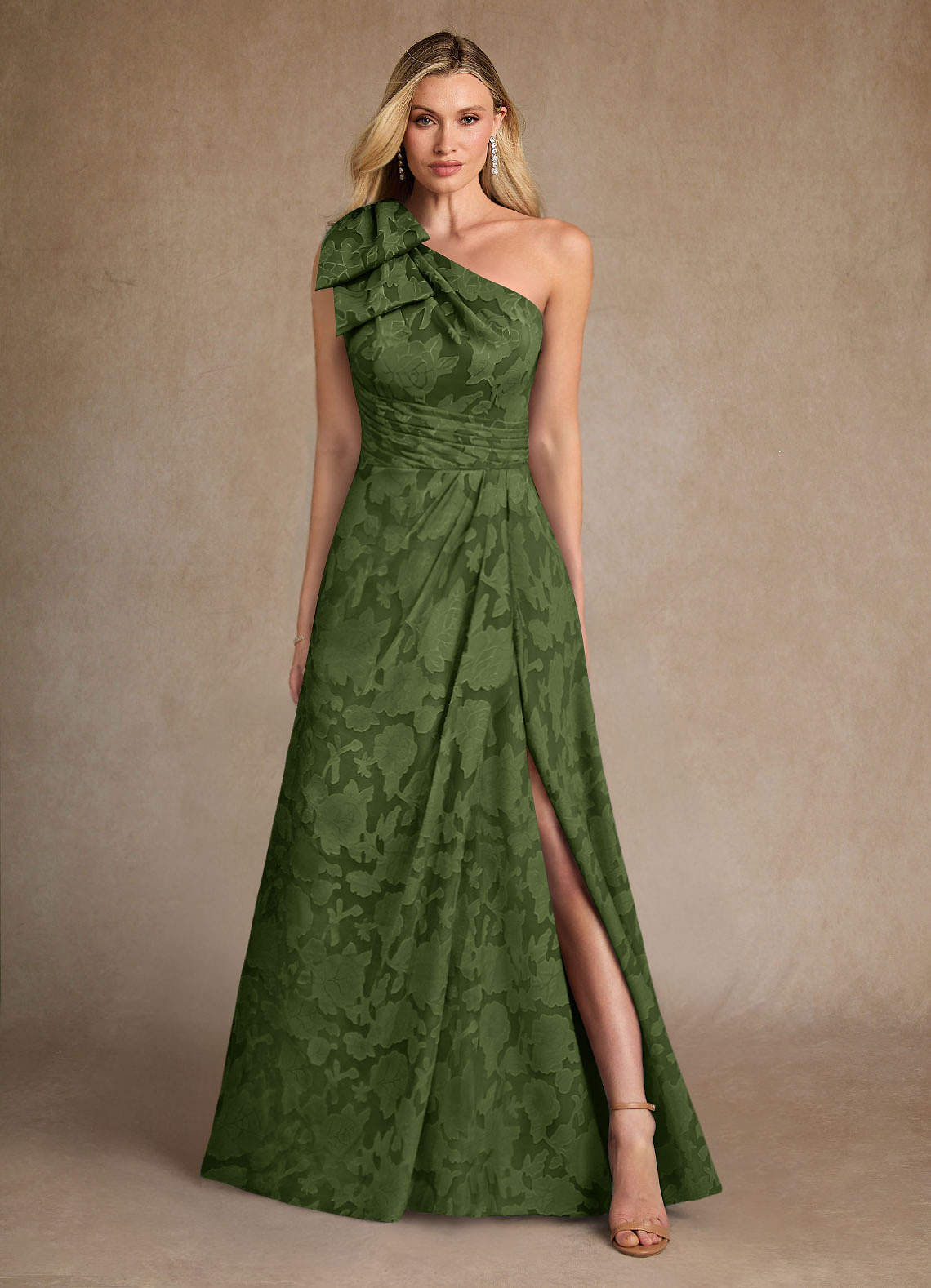 Azazie Easton Mother of the Bride Dresses Olive Ball-Gown One Shoulder Floral Burnout Dress image1