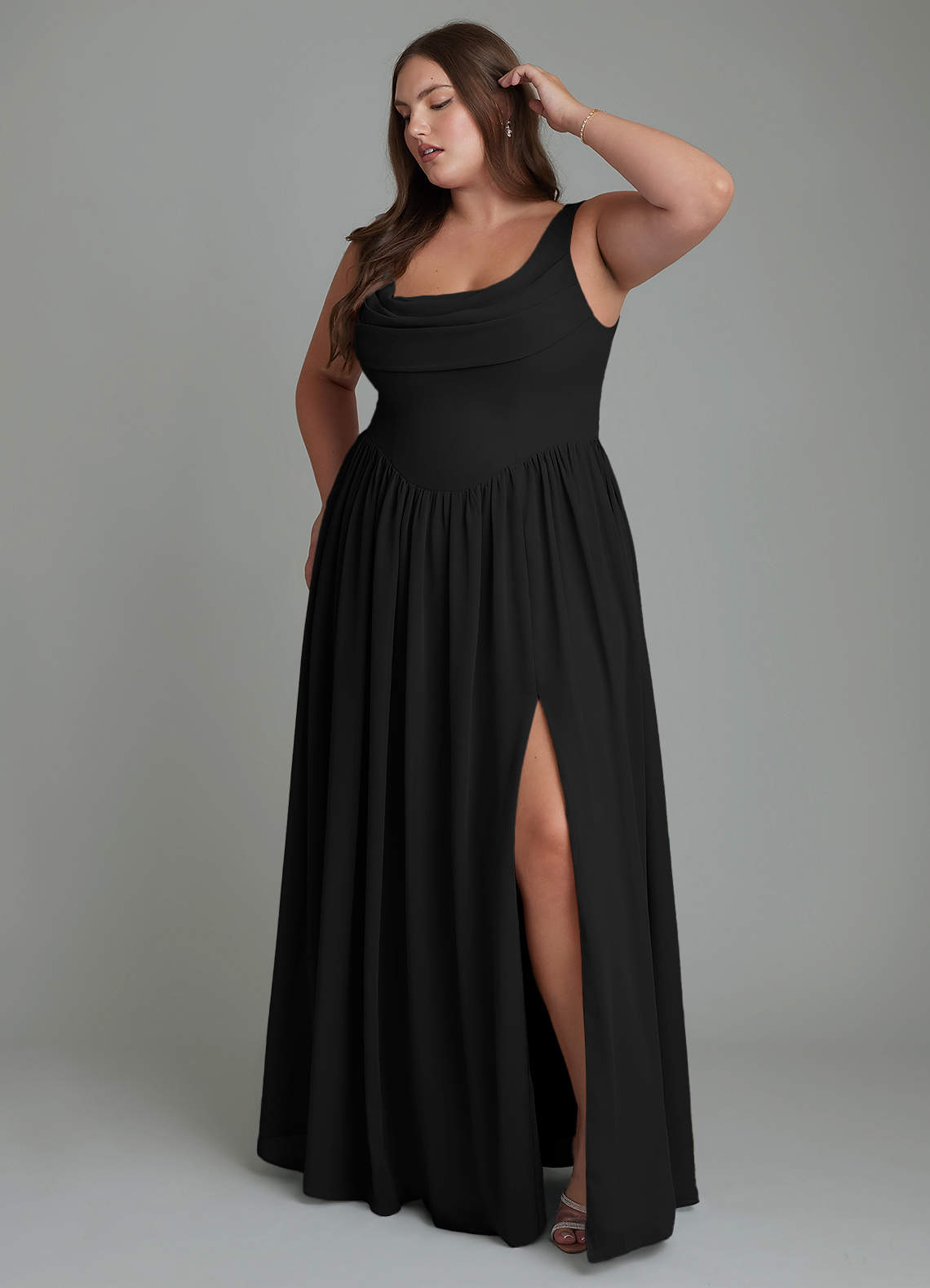 Azazie Novi Bridesmaid Dresses Black A-Line Pleated Chiffon Dress image8