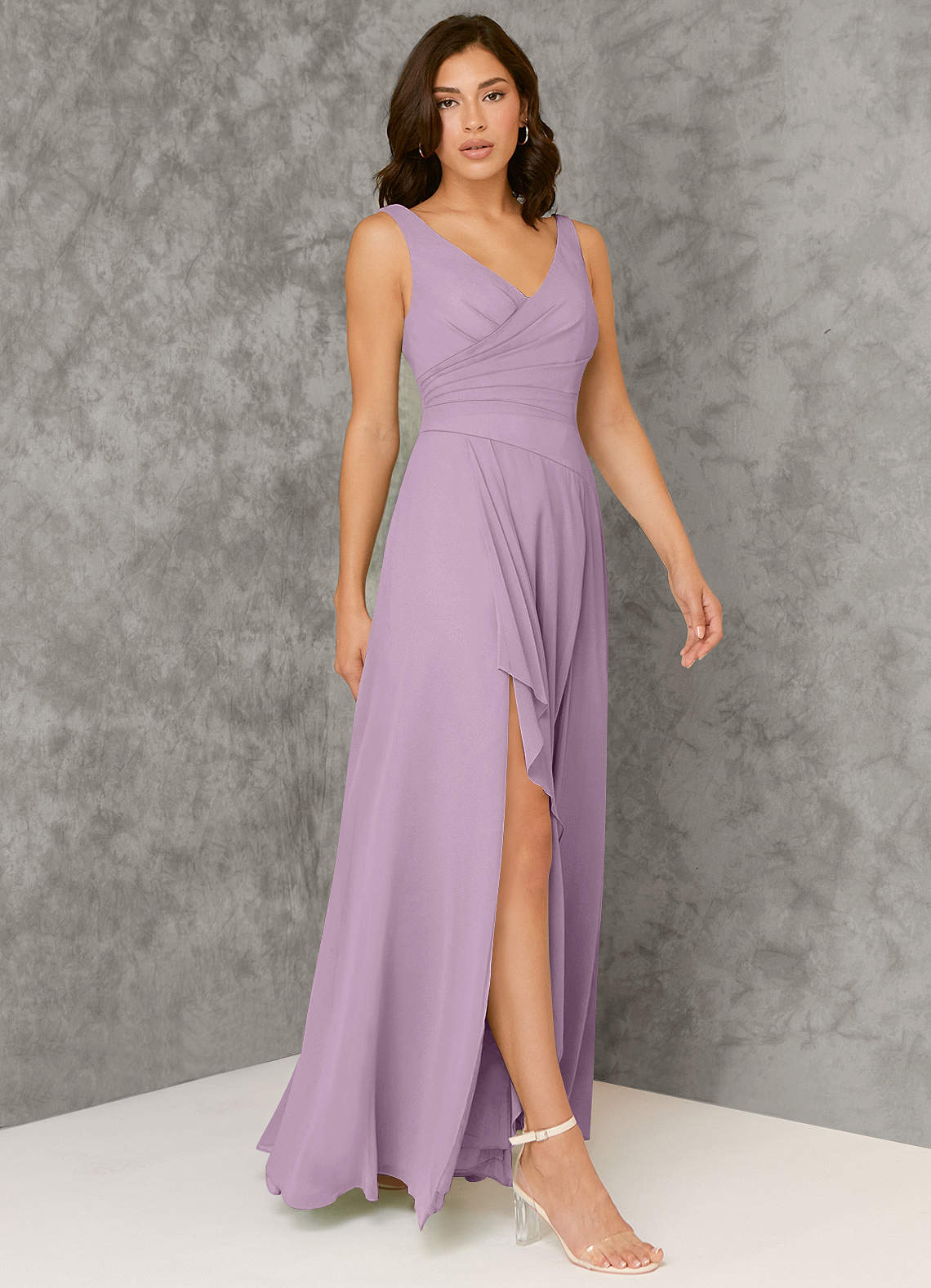Azazie Kori Bridesmaid Dresses Wisteria A-Line Pleated Chiffon Dress image1