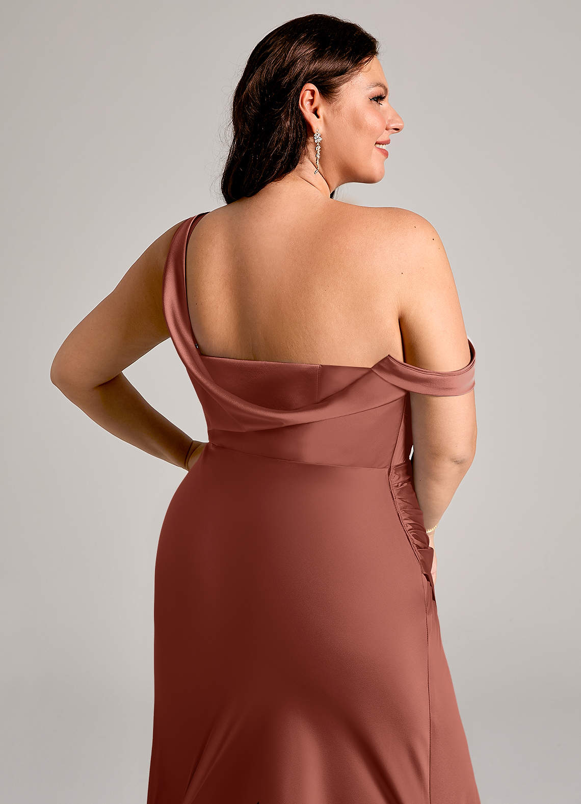 Azazie Madelyn Bridesmaid Dresses Auburn Mermaid One Shoulder Stretch Satin Convertible Dress image12