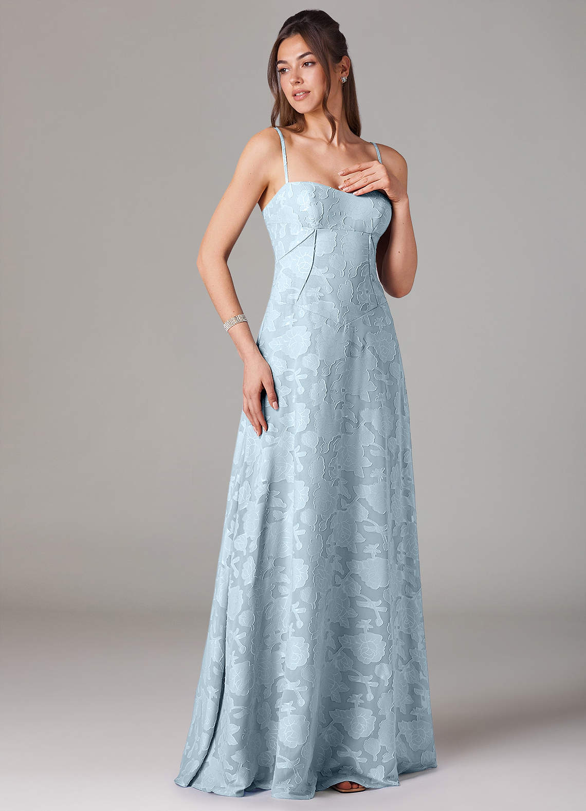 Azazie Valentine Bridesmaid Dresses Sky Blue A-Line Sweetheart Neckline Floral Burnout Dress image2