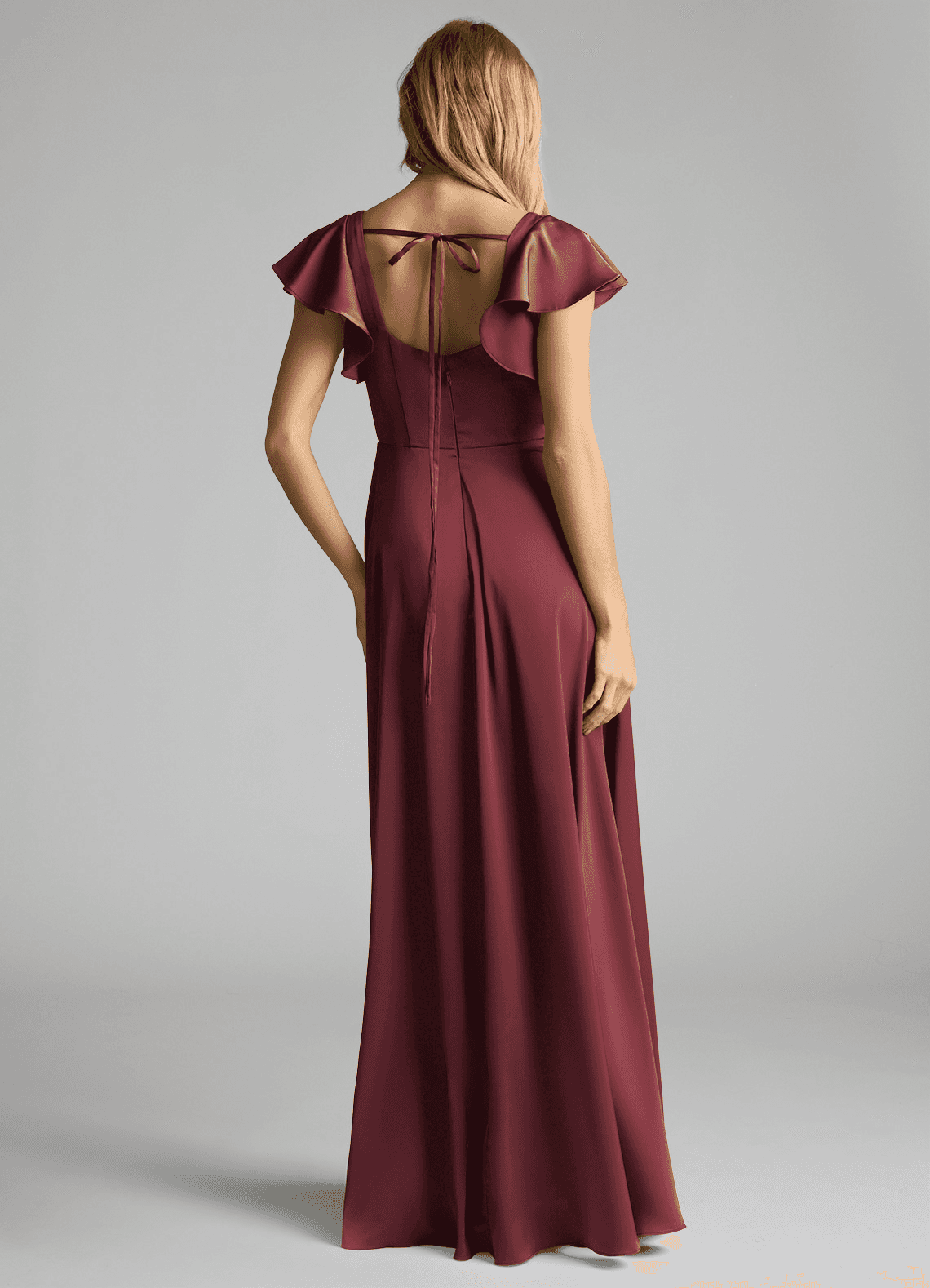 Azazie Bondi Bridesmaid Dresses Merlot A-Line Bow Stretch Satin Dress image3