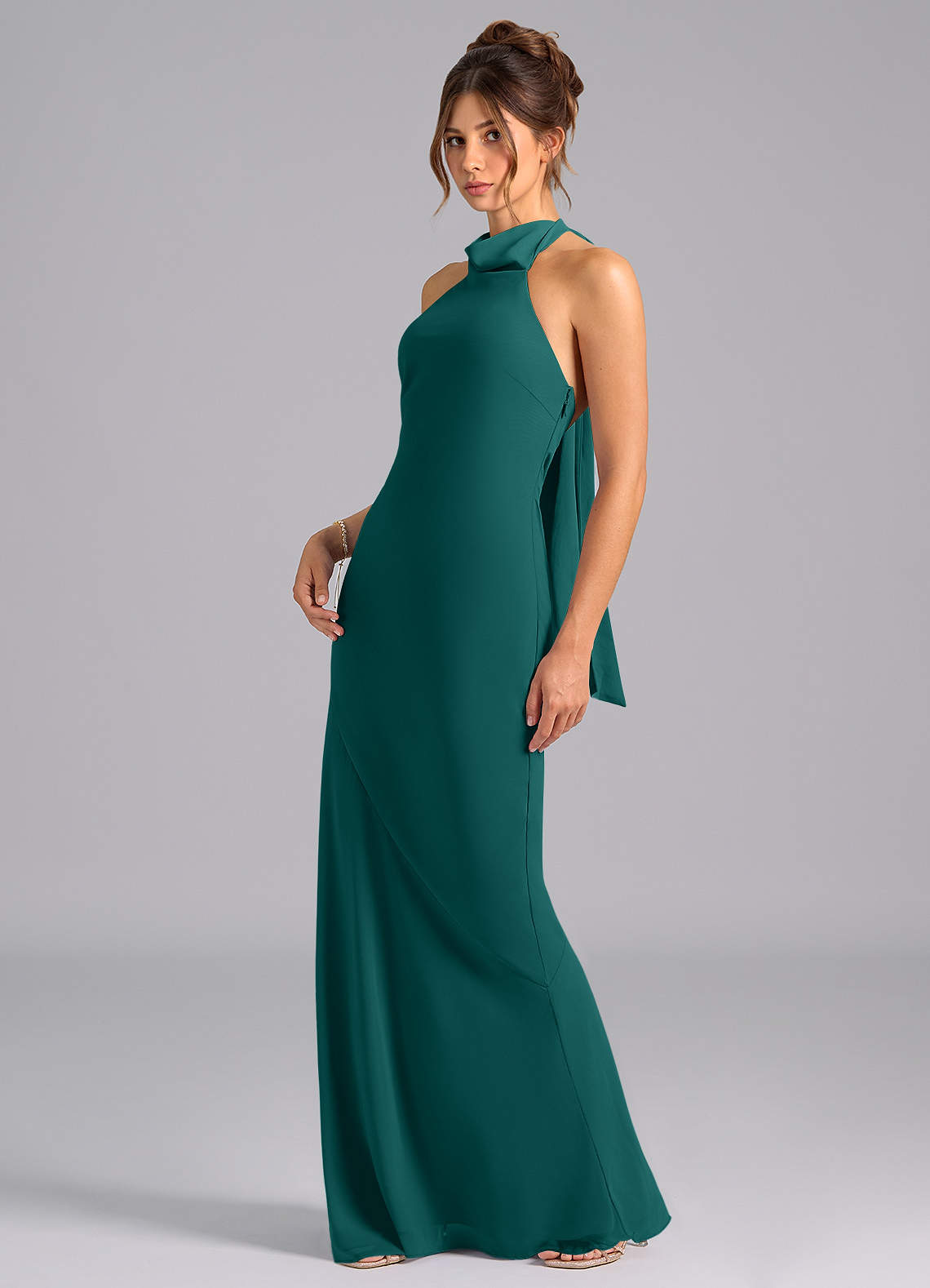 Azazie Velli Bridesmaid Dresses Peacock Mermaid Bow Chiffon Dress image1