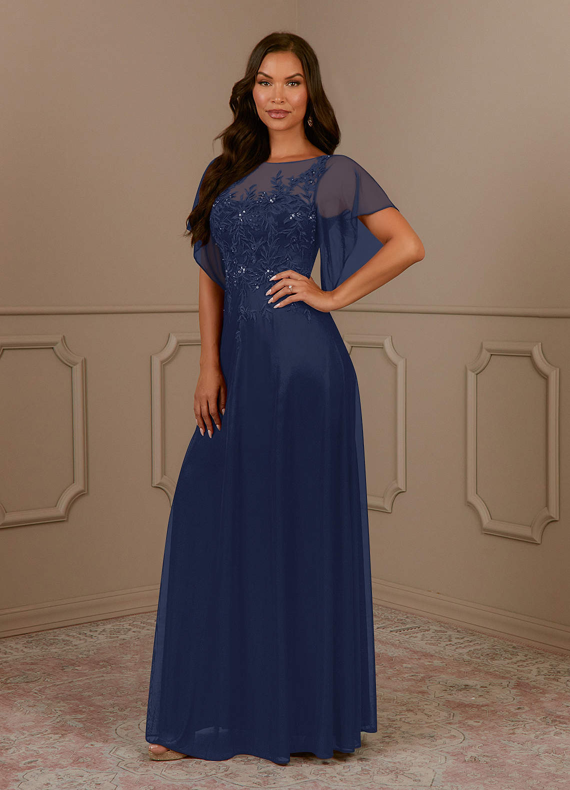 フォーマル・ドレス・スーツ A.V.V. Ceremony dress with shoes V-Neck Tea Length Bridal Dress by Nox Anabel JE1027 – ABC Fashion