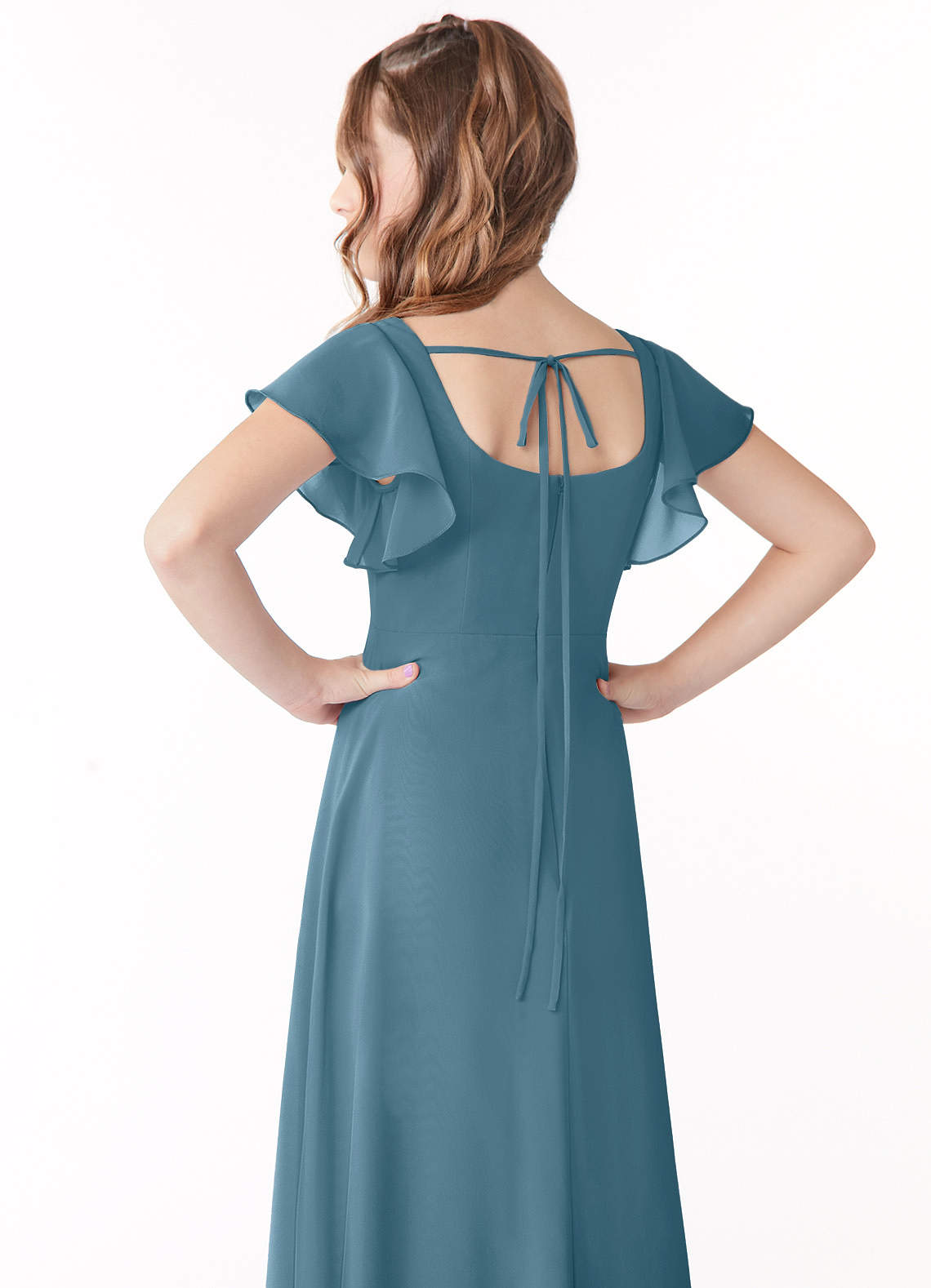 Azazie Bondi Junior Klä av A-Line i Chiffong Rosett image2