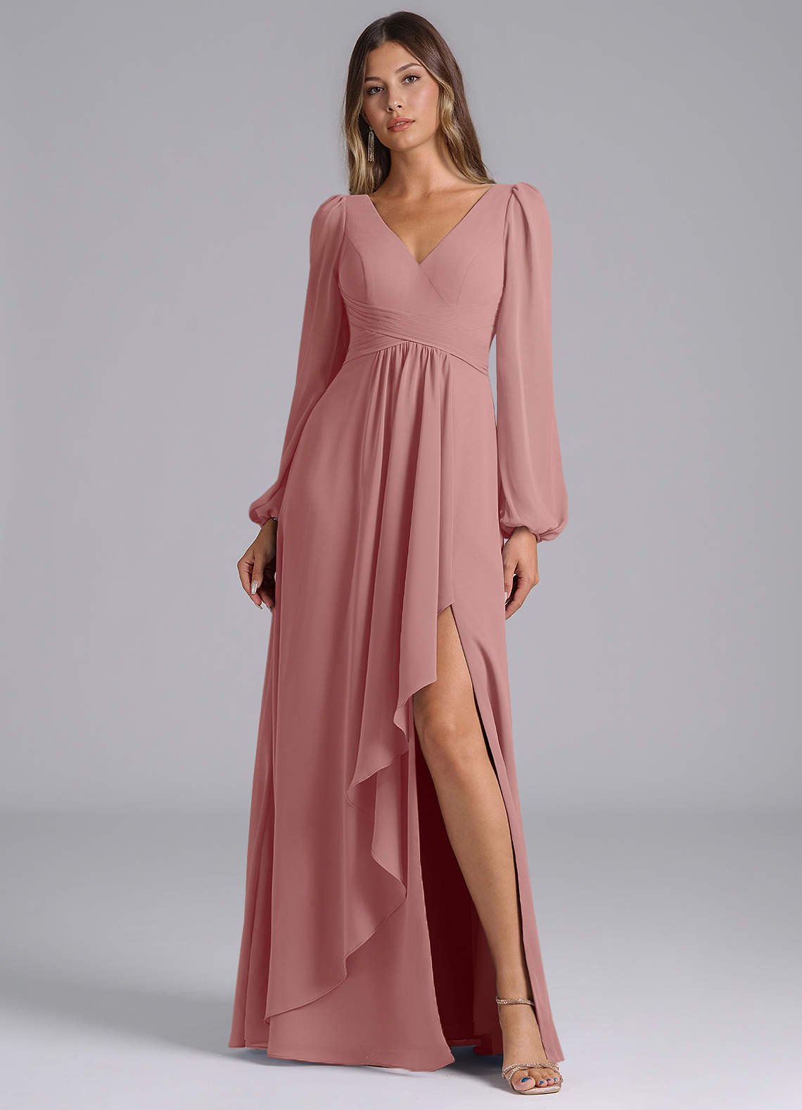 long sleeve dusty rose bridesmaid dresses Azazie Liah