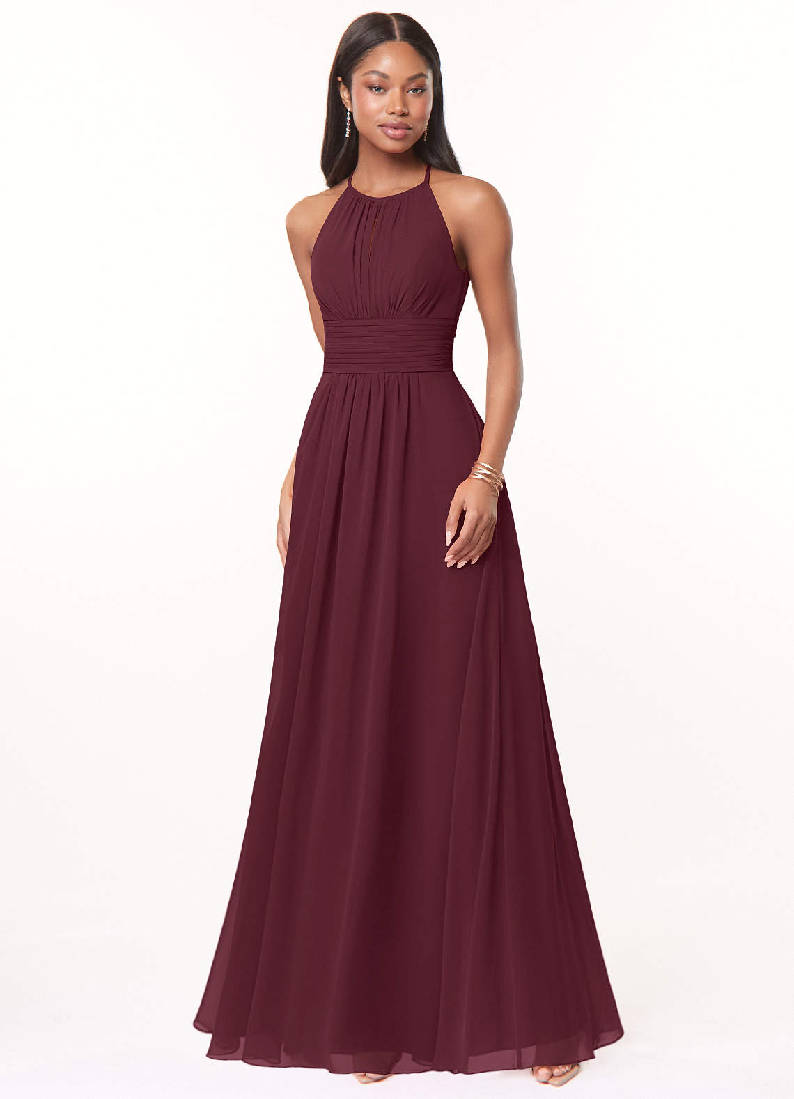 Azazie Bonnie Abiti da Damigella Abito A-Line in Chiffon Increspato con Schiena a Chiave Cabernet image1
