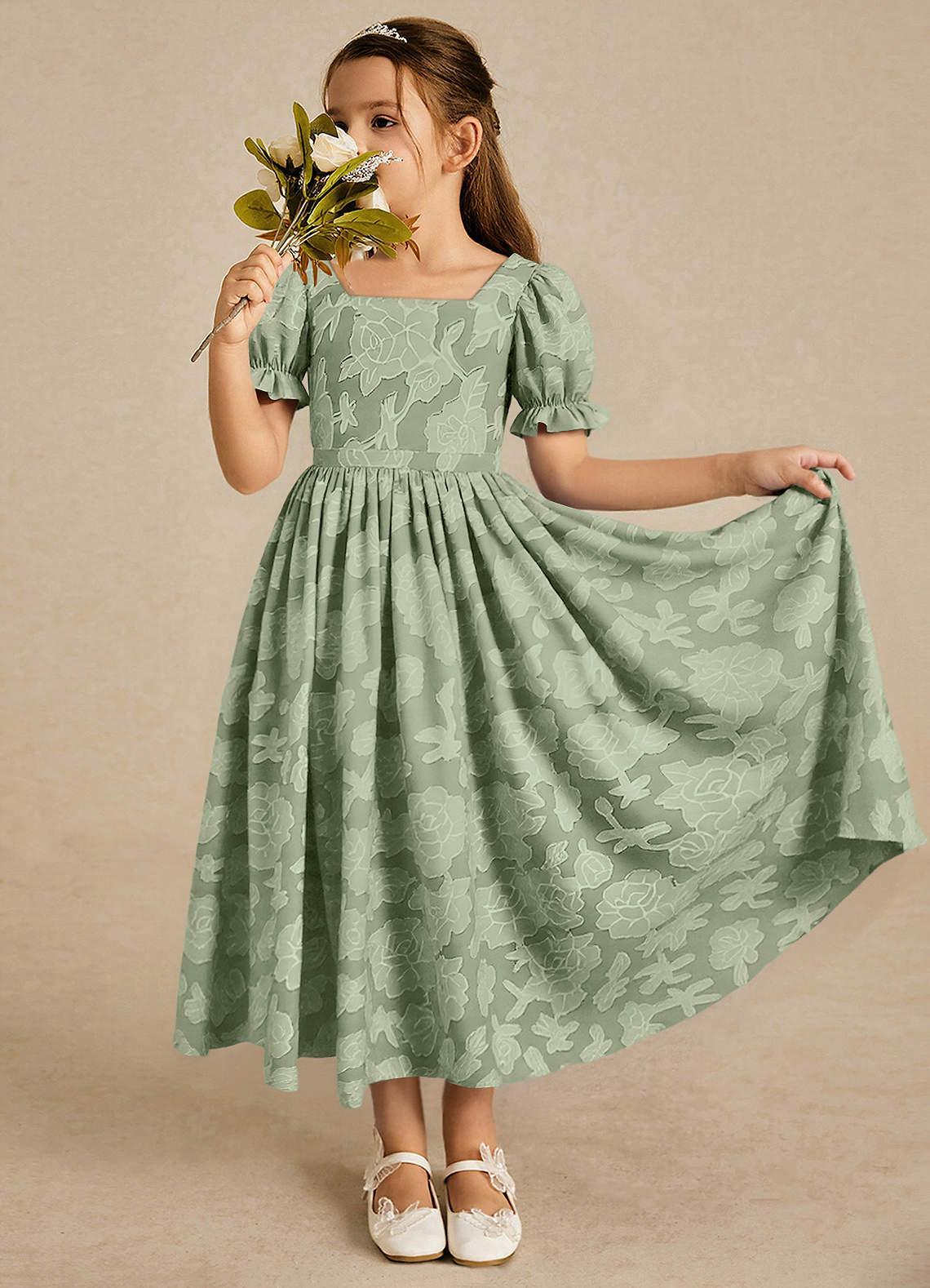 knee length dresses for ladies Blue Round Neck Ball Gown Tulle Sleeveless Flower Girl Dresses main image 0