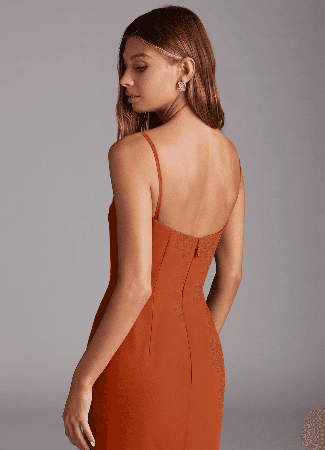 Azazie Saige Vestidos de damas de honor Vestido de Naranja Quemada de Gasa de Corte en A Convertible con Vestidos sin tirantes image8