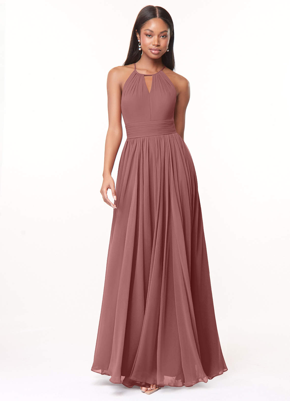 Azazie Cherish Ready to Ship Desert Rose Chiffon Bridesmaid