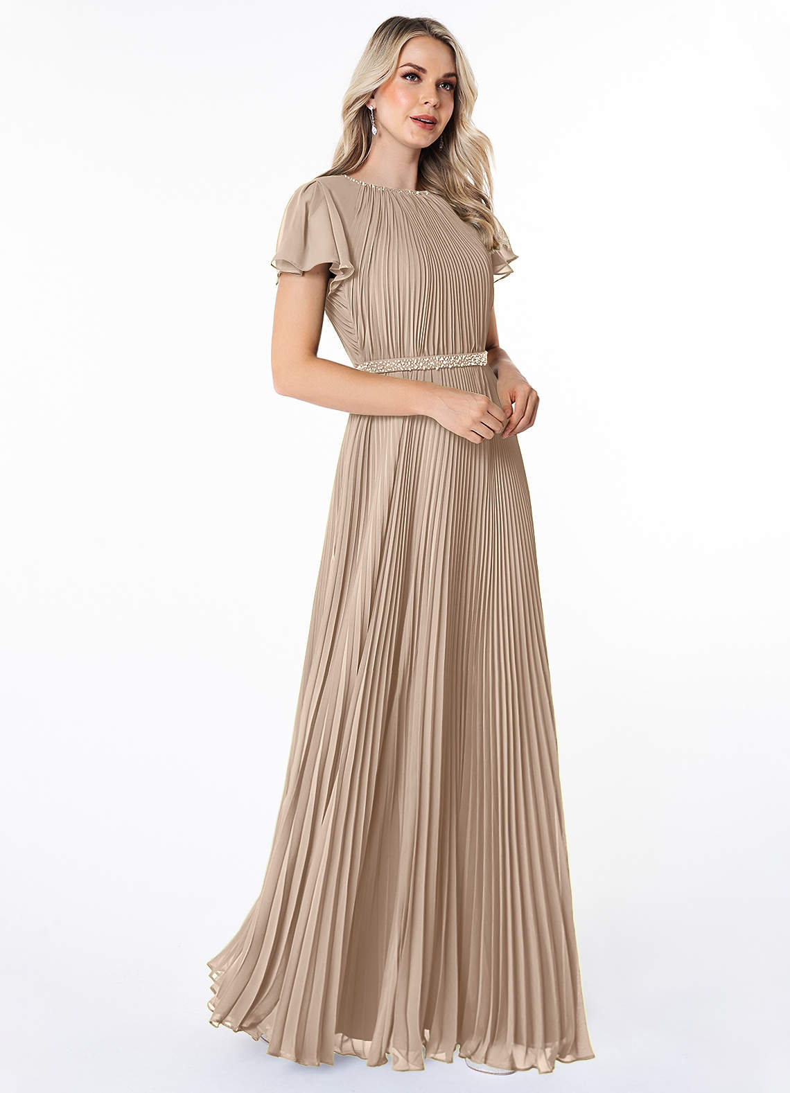 Azazie Kara Modest Bridesmaid Dresses A-Line Pleated Chiffon Floor-Length Dress image2