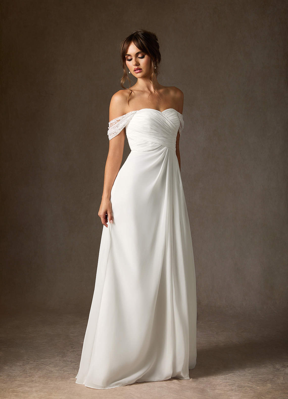Azazie Zadie Trouwjurken Jurk van Chiffon met A-Lijn Off the Shoulder Diamant Wit image3