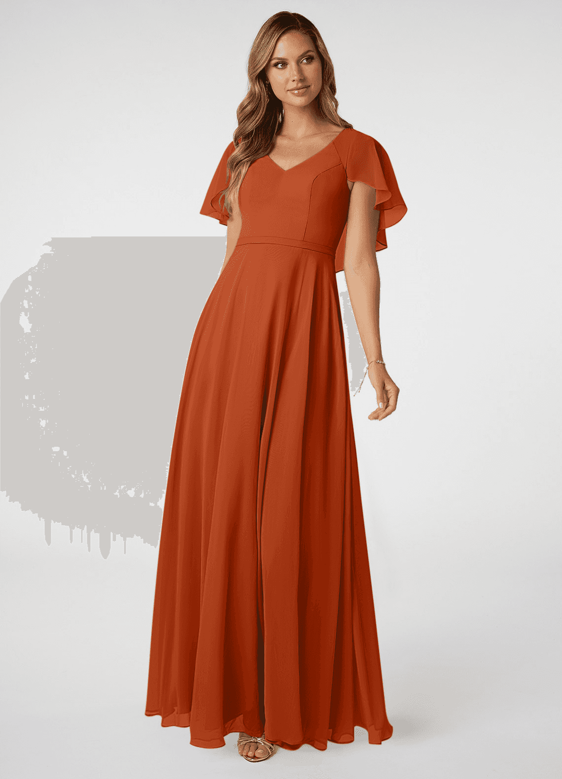 Azazie Jamie Robes de demoiselle d'honneur Robe Trapèze en Mousseline de soie Orange Brûlée image1