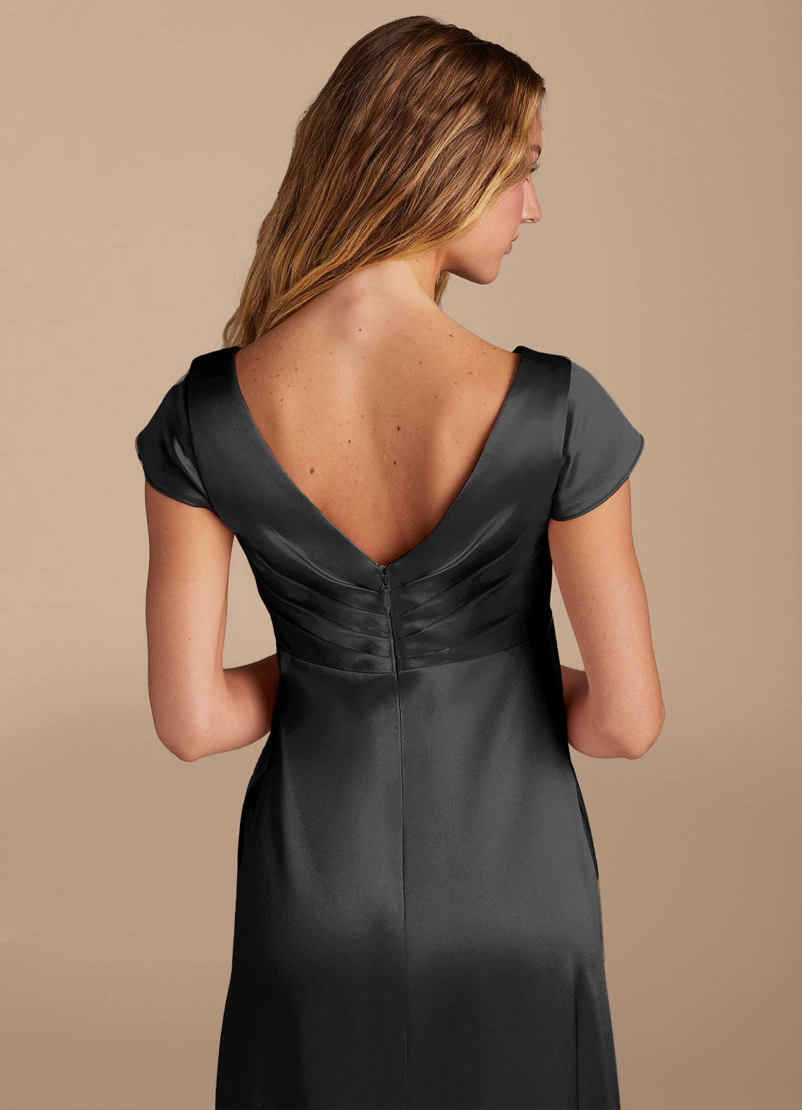Azazie Allessia Vestidos de dama de honra para maternidade Vestir Linha A Comprimento do chão Cetim Metálico image5