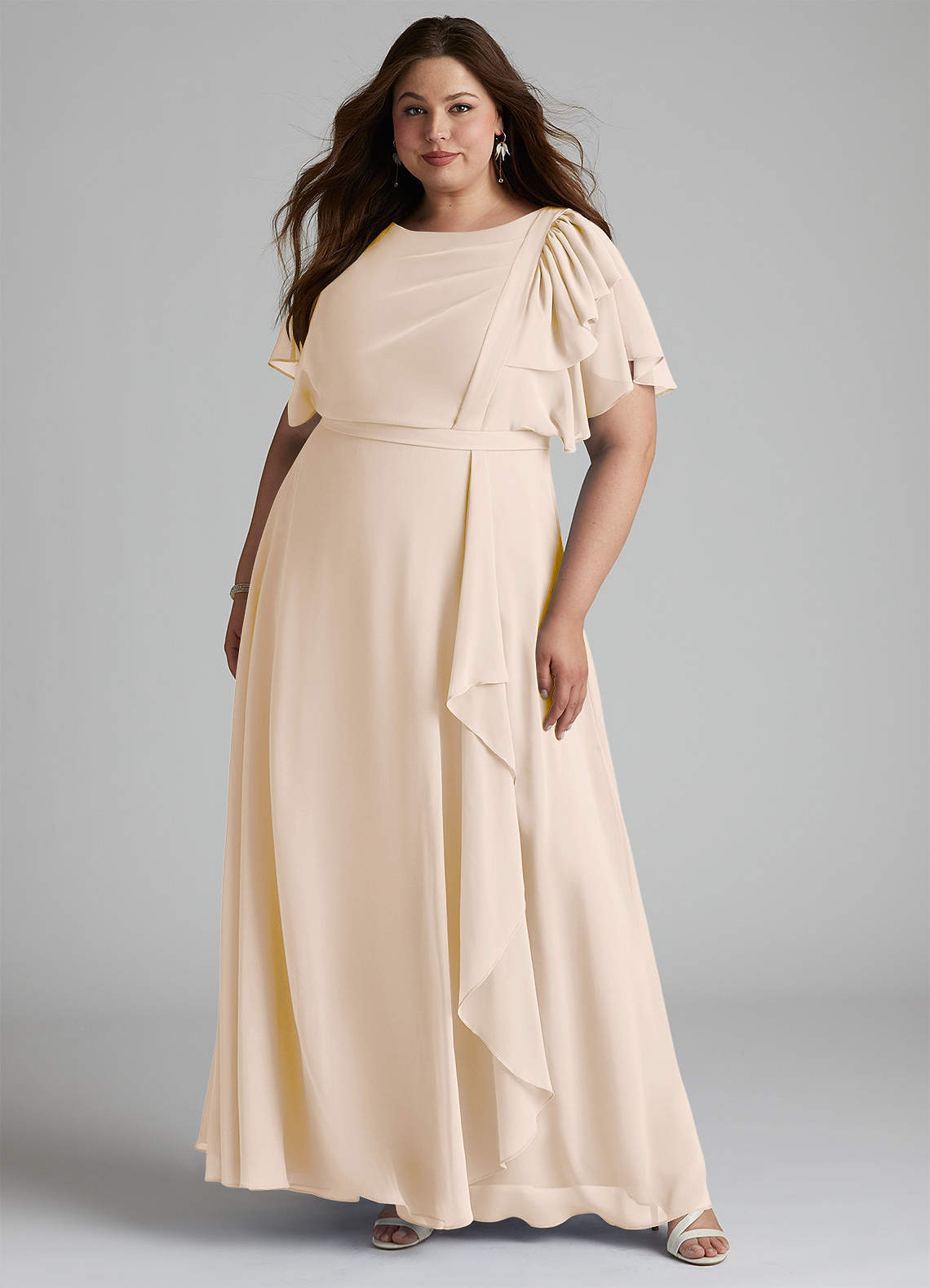 Azazie Aaliyah Modest Bridesmaid Dresses A-Line Scoop Pleated Chiffon Floor-Length Dress image1