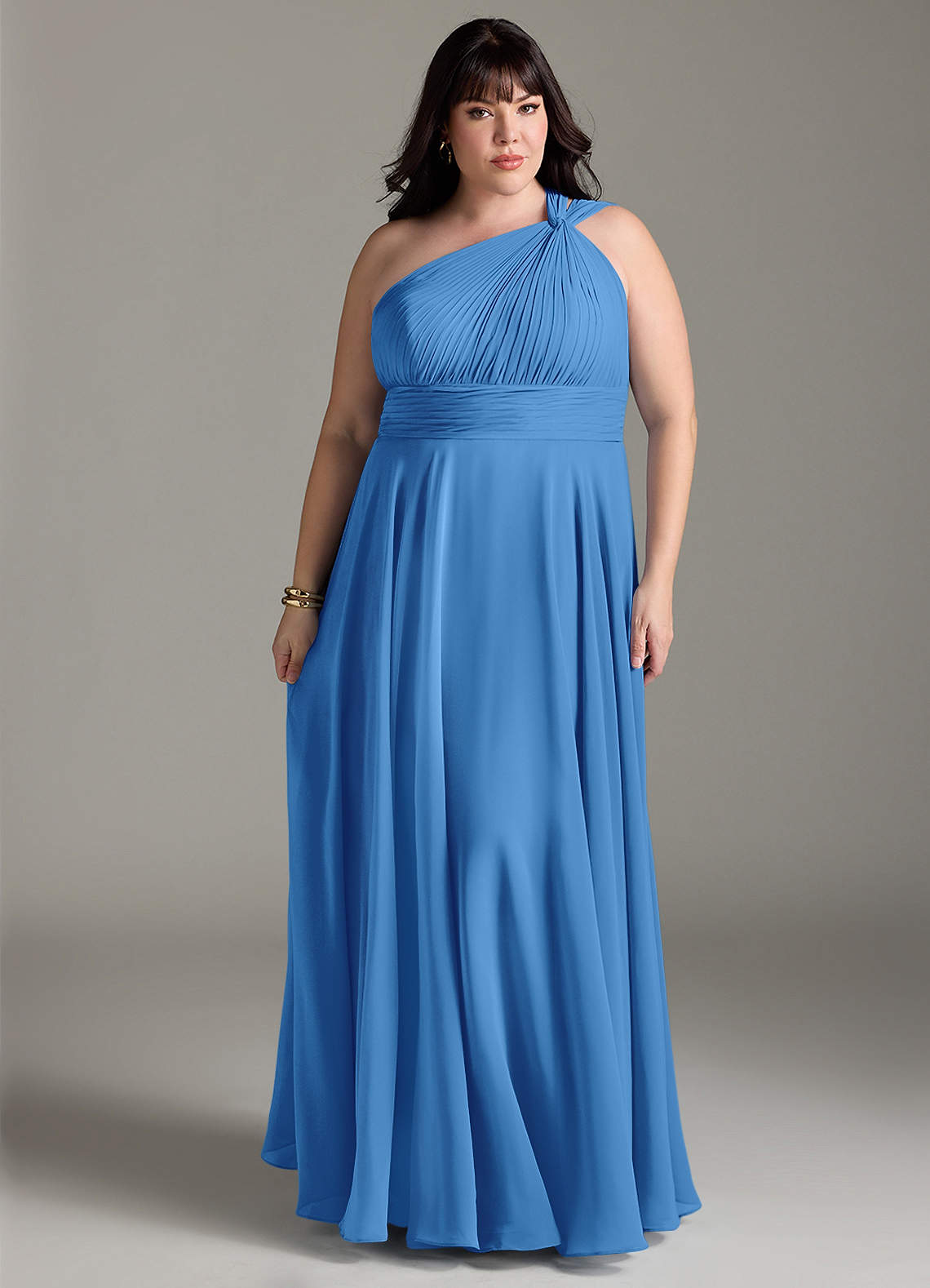 Azazie Charlize Vestidos de damas de honor Vestido de Azul Grisaceo de Gasa de Corte en A con Hombro unilateral image6
