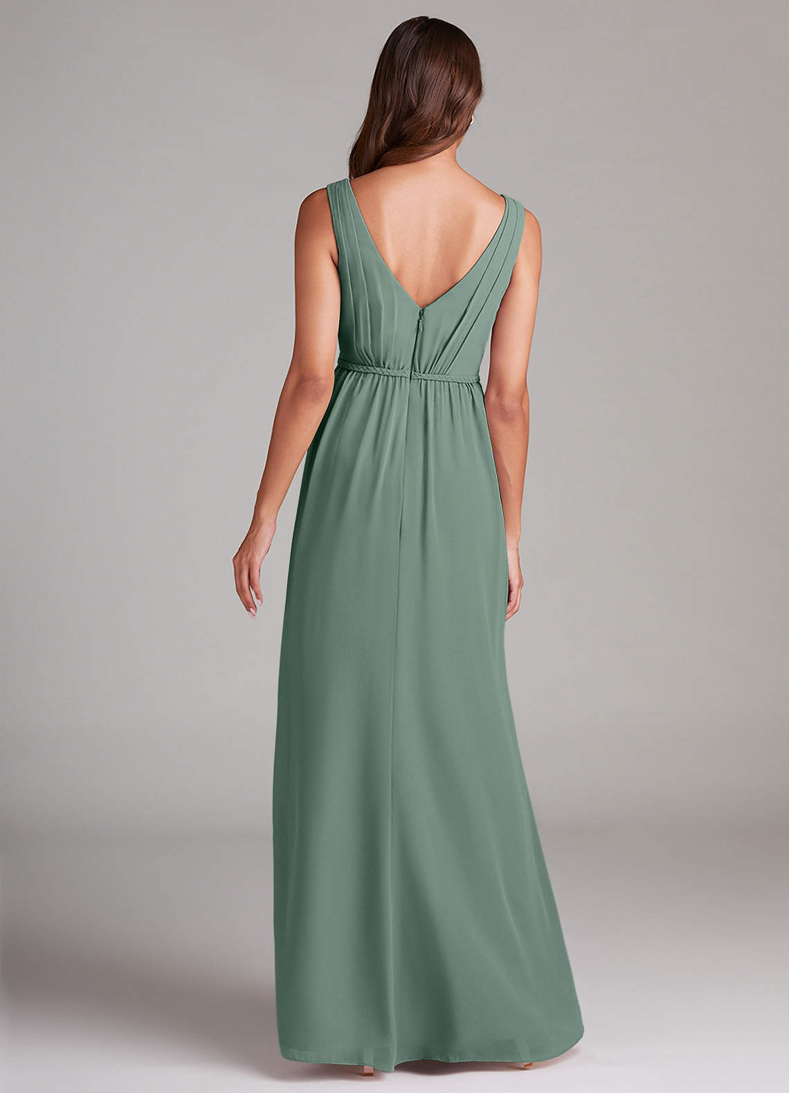 Azazie Tanicia Bridesmaid Dresses Eucalyptus A-Line Pleated Chiffon Dress image6