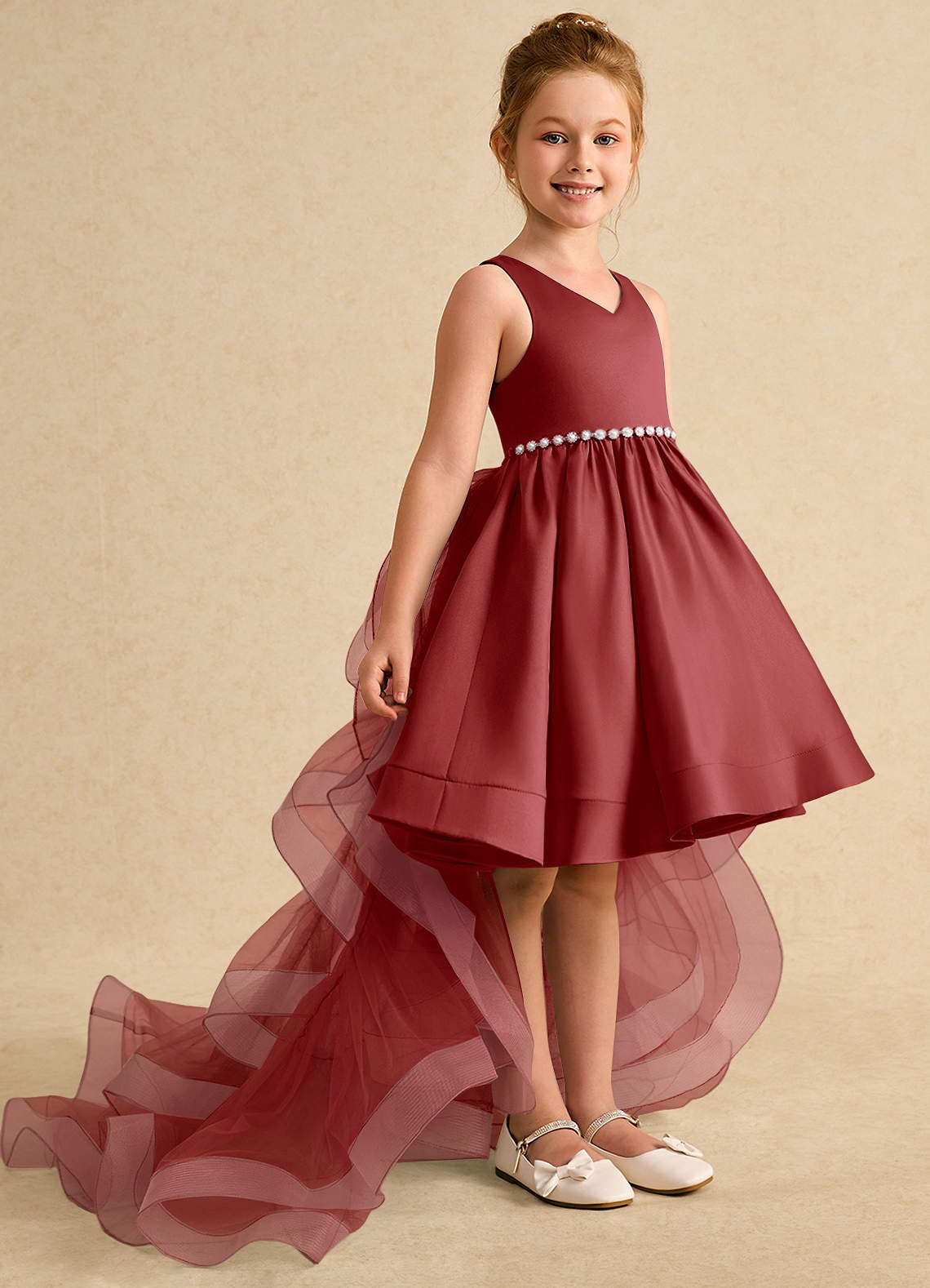 Azazie Julietta Robe Demoiselle D'honneur Fillette Robe Princesse en Tulle Convertible Rouille image2