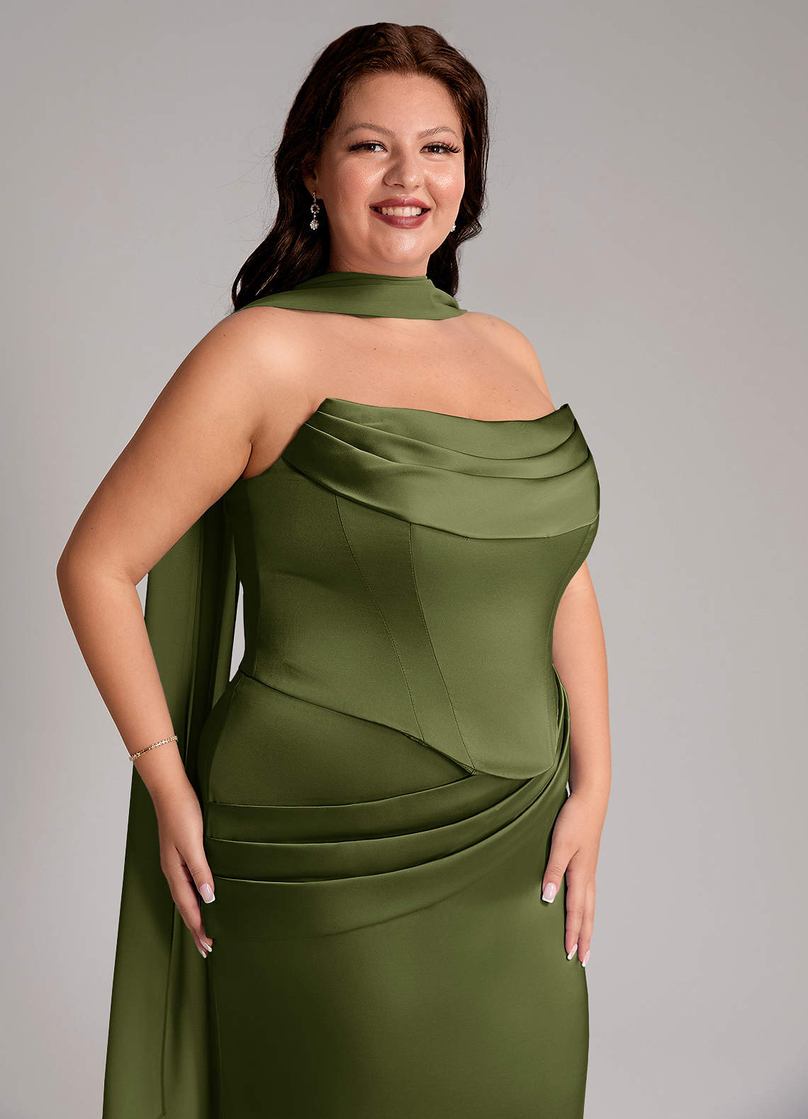 Azazie Sorrel Bridesmaid Dresses Olive Mermaid Strapless Stretch Satin Convertible Dress image9