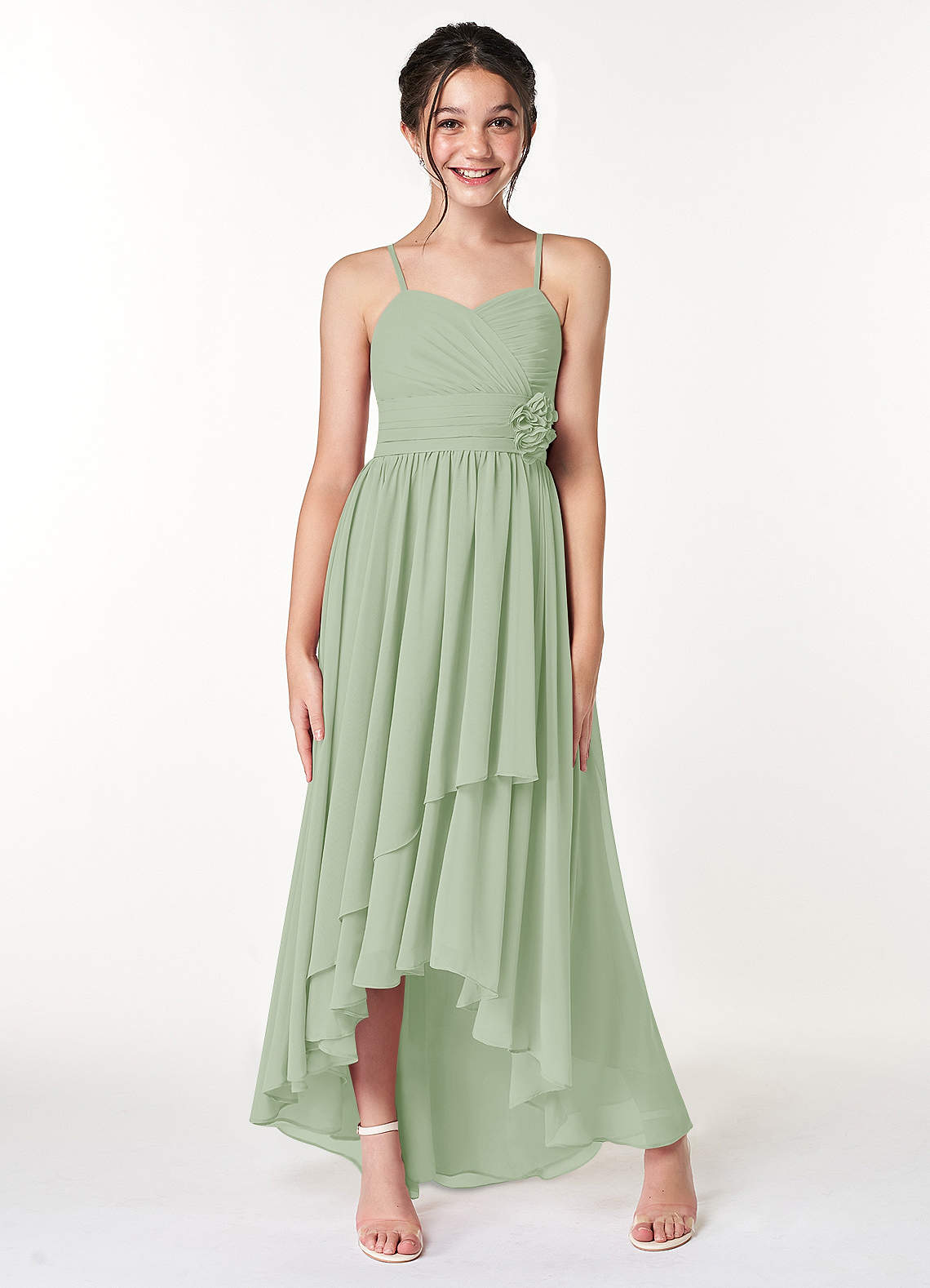 Sleeveless Lace Chiffon A-Line Junior Bridesmaid Gown Dusty Sage
