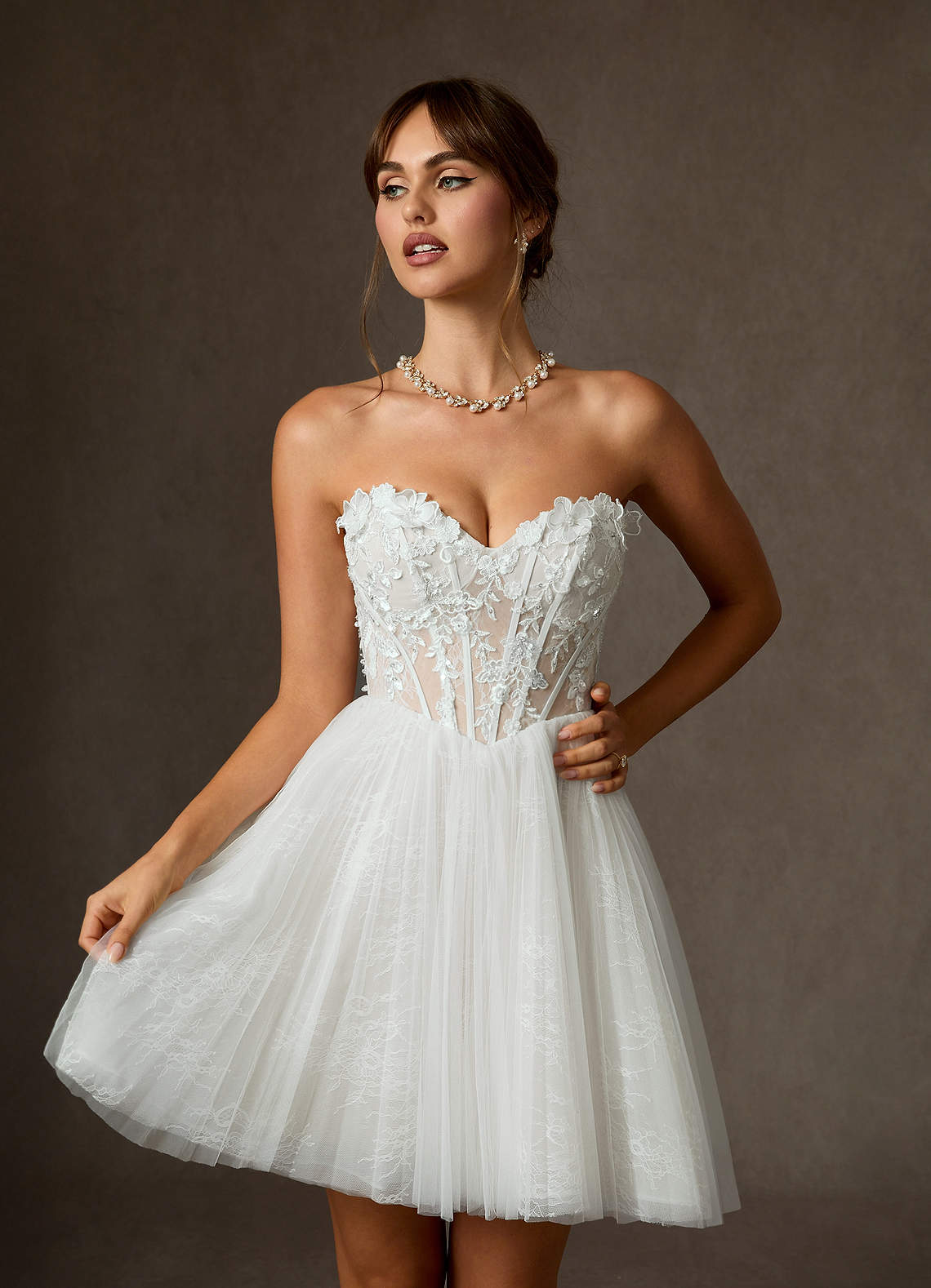 Azazie Sorel Wedding Dresses Diamond White Ball-Gown Off the Shoulder Lace Dress image8