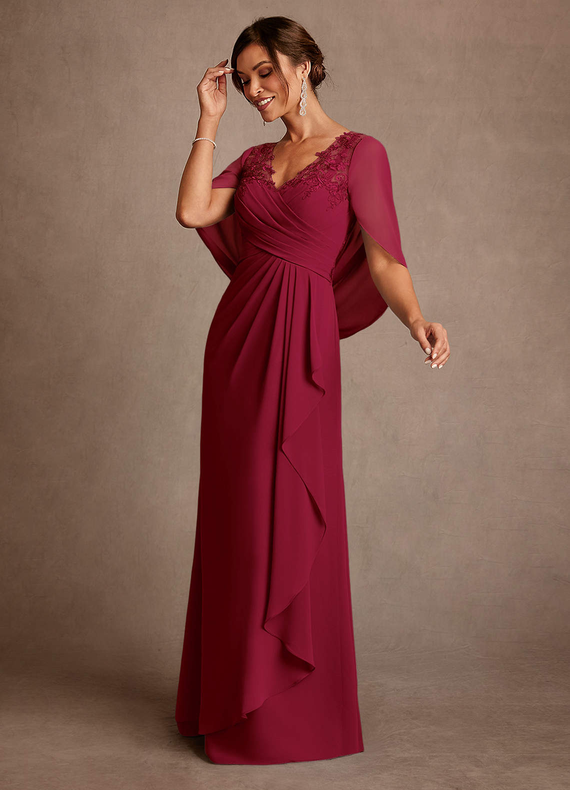 Azazie Santa Clara Mère de la mariée Robes Robe Trapèze en Dentelle Bourgogne image3