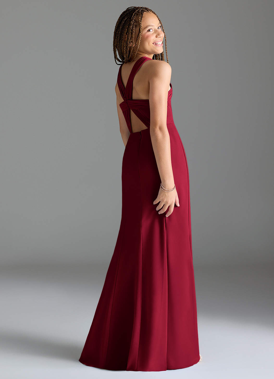 Azazie Rue Junior Burgundy Mermaid Side Slit Chiffon Dress image4