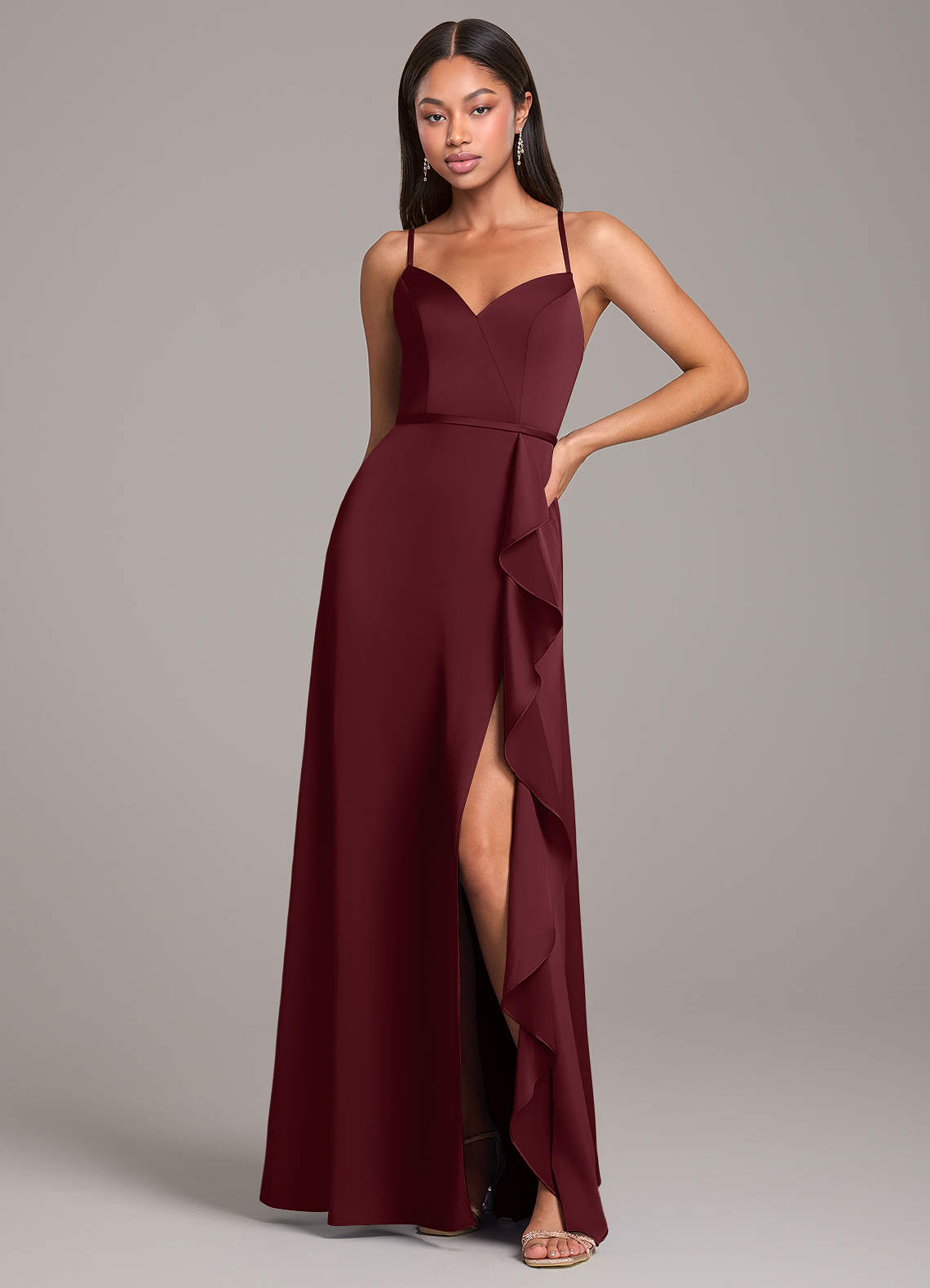 Azazie Naeem Bridesmaid Dresses Cabernet A-Line Stretch Satin Dress image1