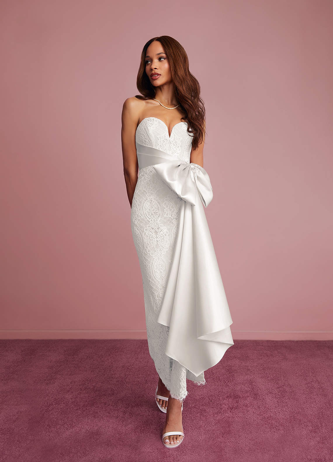 Barbie ♥ Azazie Wedding Dresses Diamond White Sheath Lace Mikado Dress image1