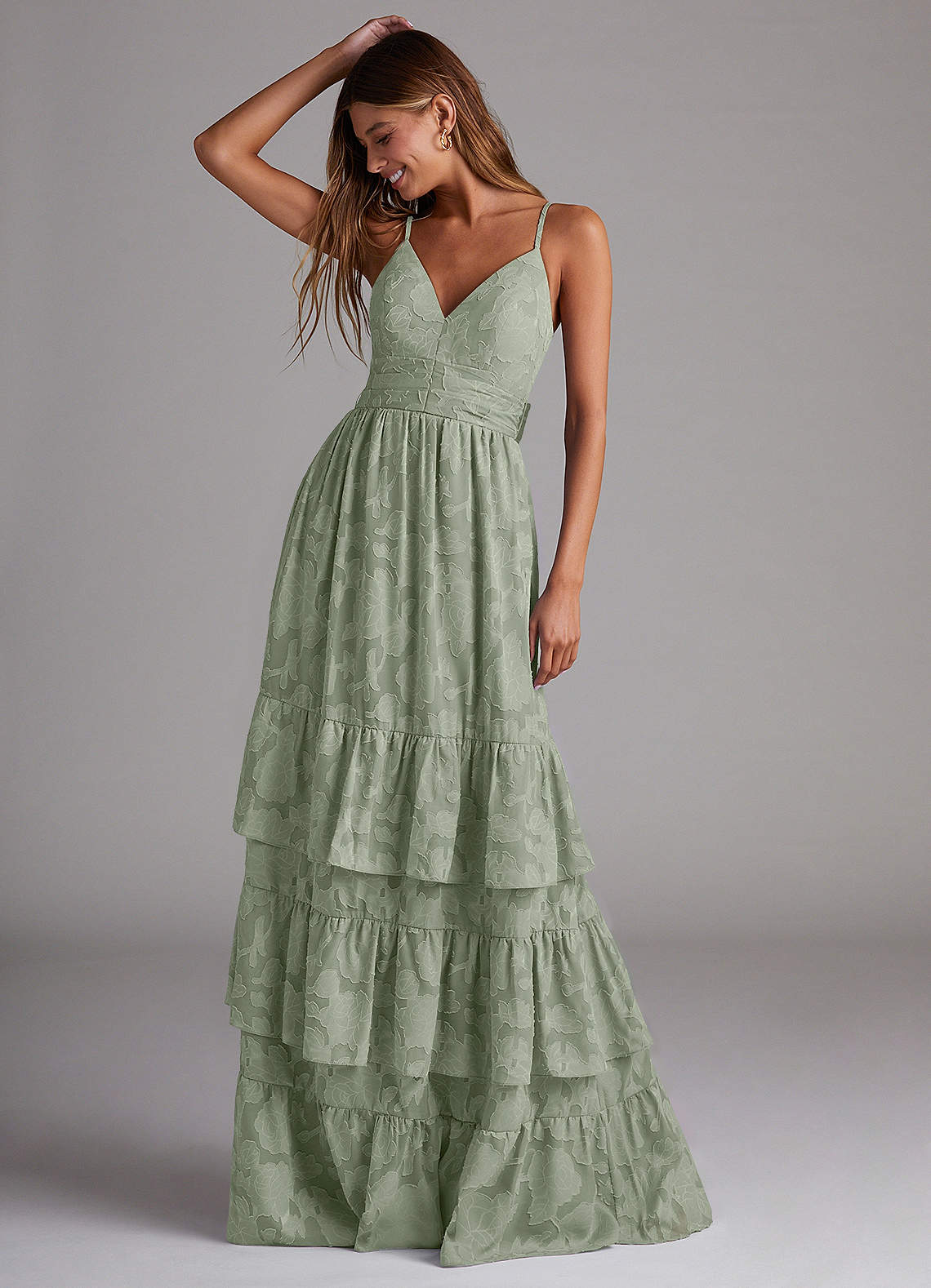 Azazie Nathalia Agave Floral Burnout Bridesmaid Dresses | Azazie