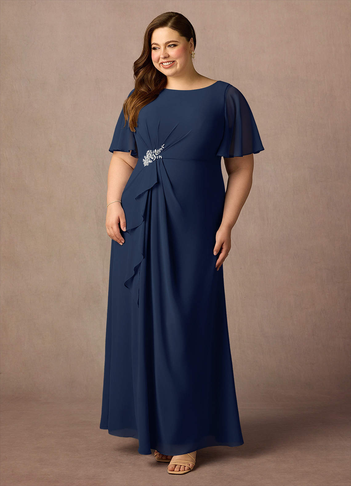 Azazie Rain Abiti per la Madre della Sposa Abito Tubino in Chiffon Perline Marino Scuro image2