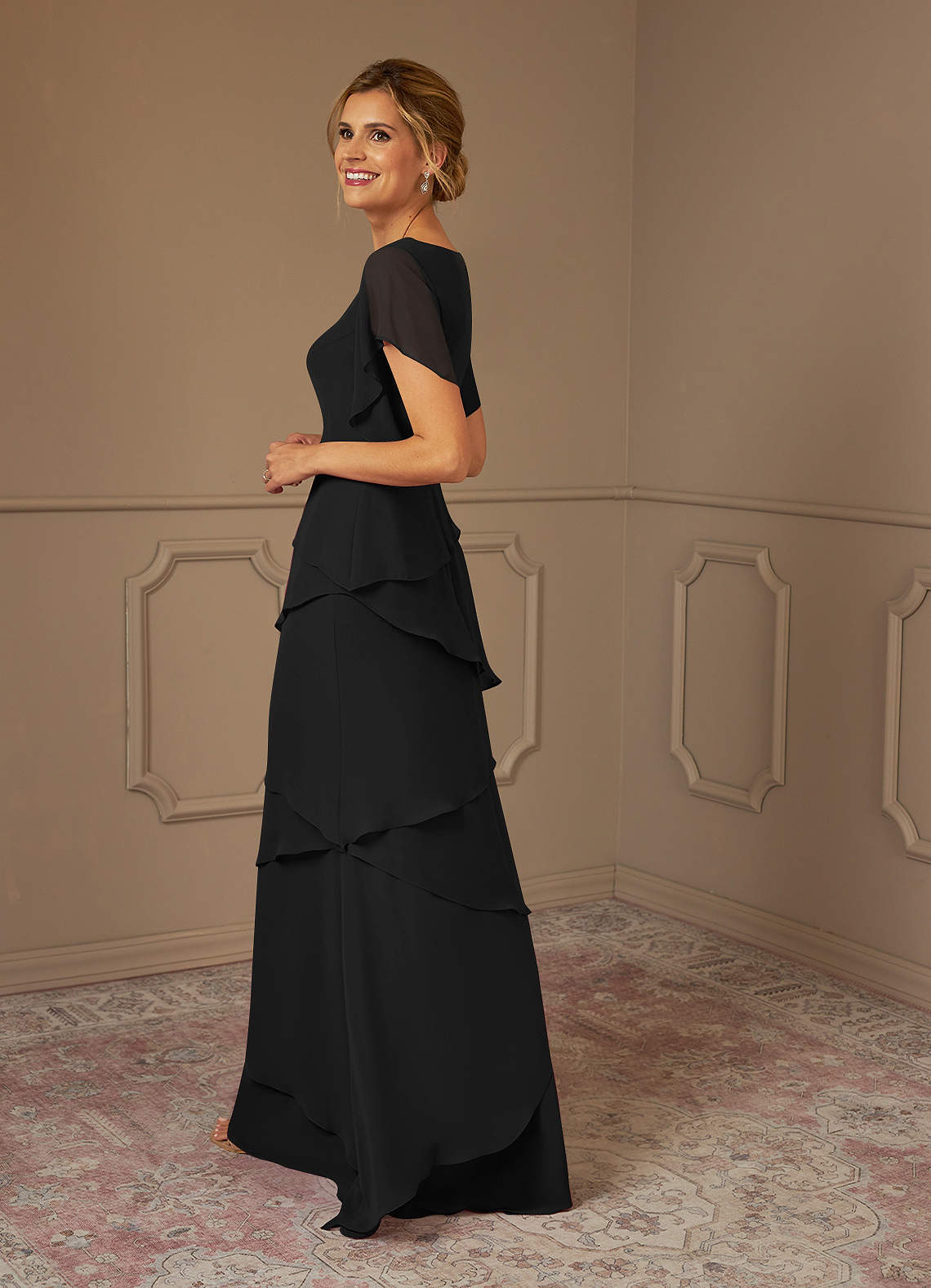 Azazie OHara Mother of the Bride Dresses Black A-Line V-Neck Chiffon Dress image9